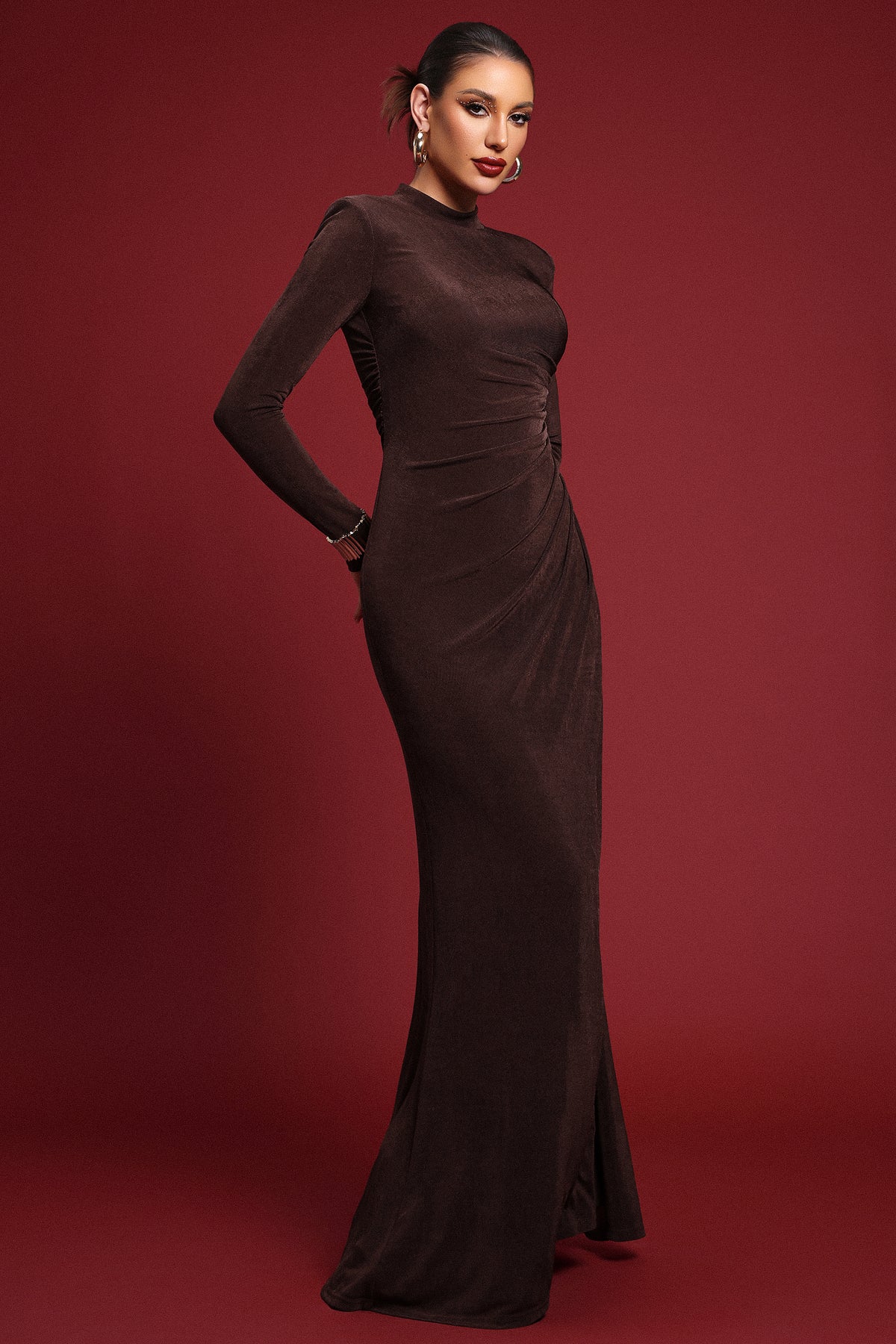 Ivy Long Sleeve Gathered Knit Maxi Dress