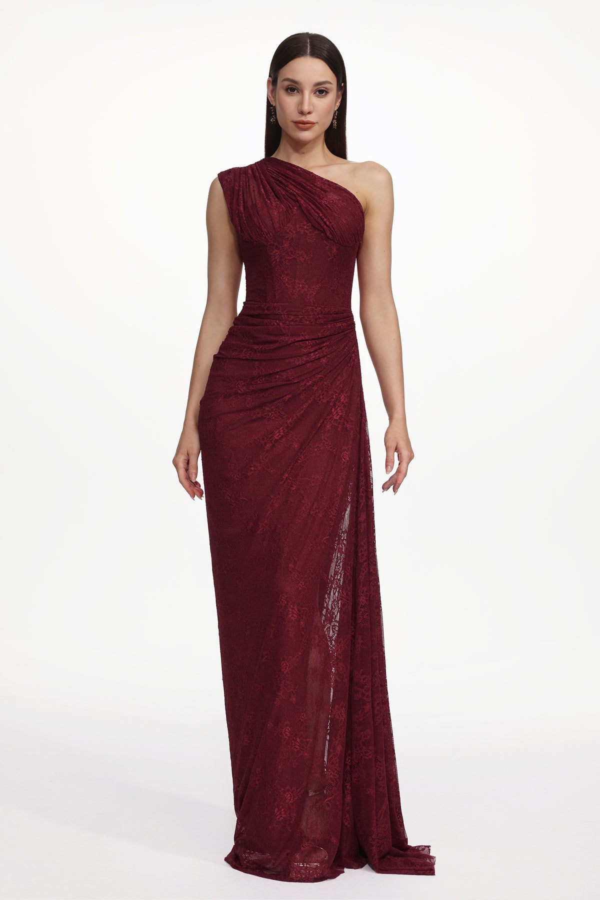 Finch Sleeveless Ruched Lace Knit Maxi Dress