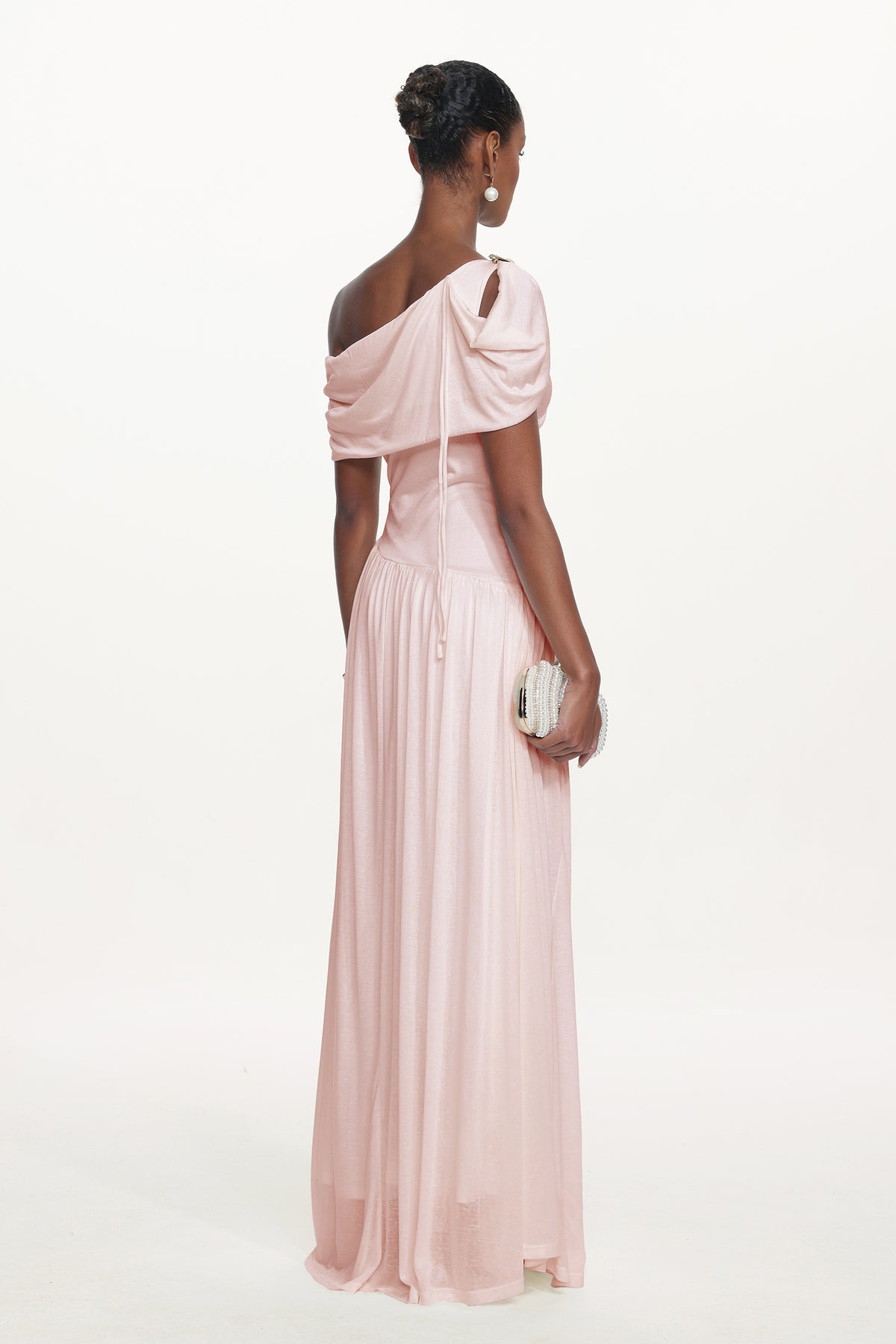 Salina Sleeveless Asymmetric Cut Out Ruched Knit Maxi Dress – Pink