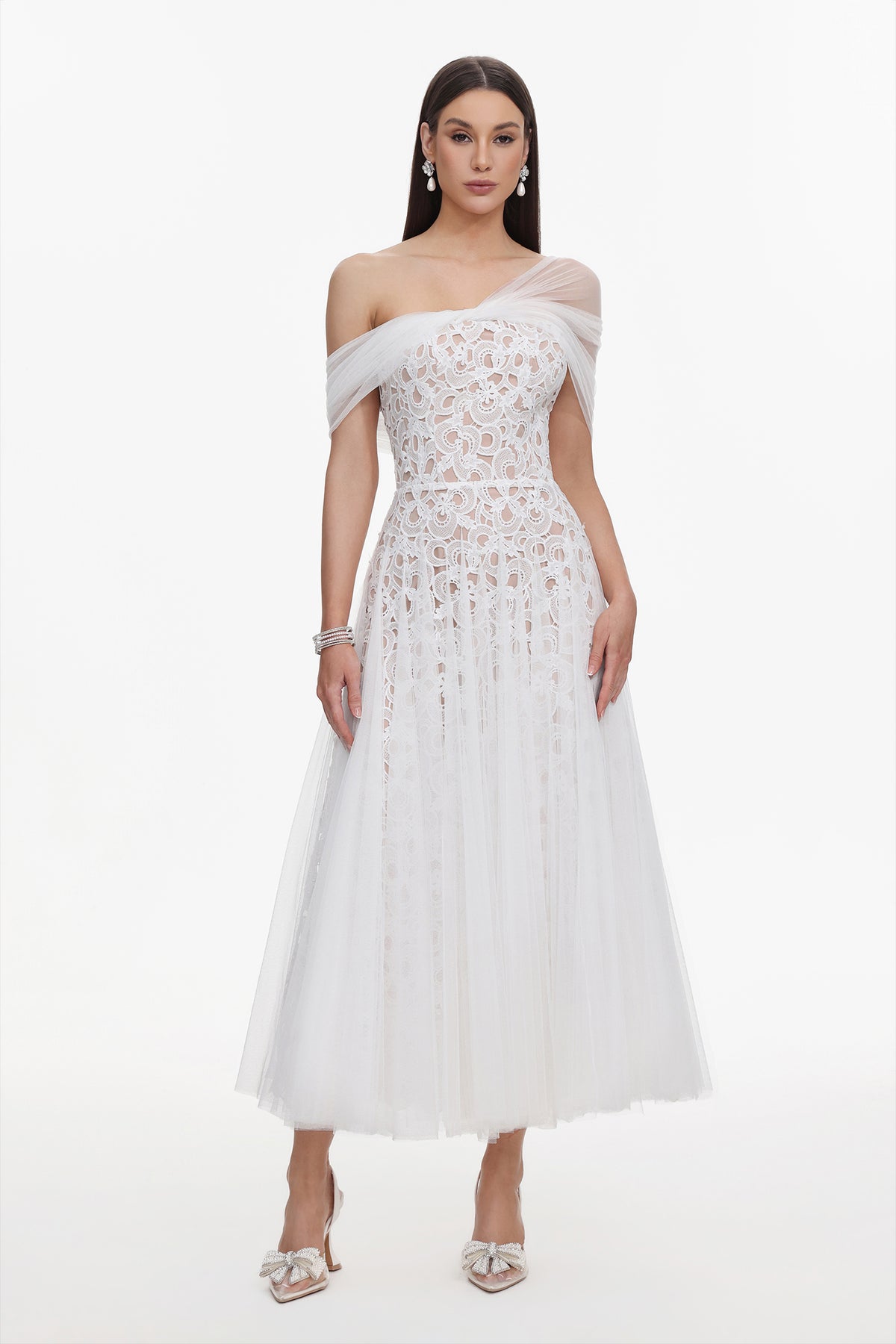Yvonne Off Shoulder Lace Tulle Maxi Dress