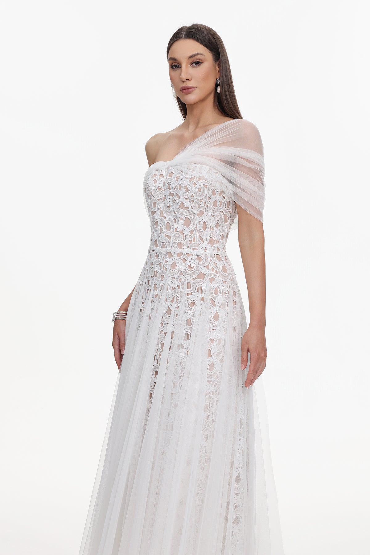 Yvonne Off Shoulder Lace Tulle Maxi Dress