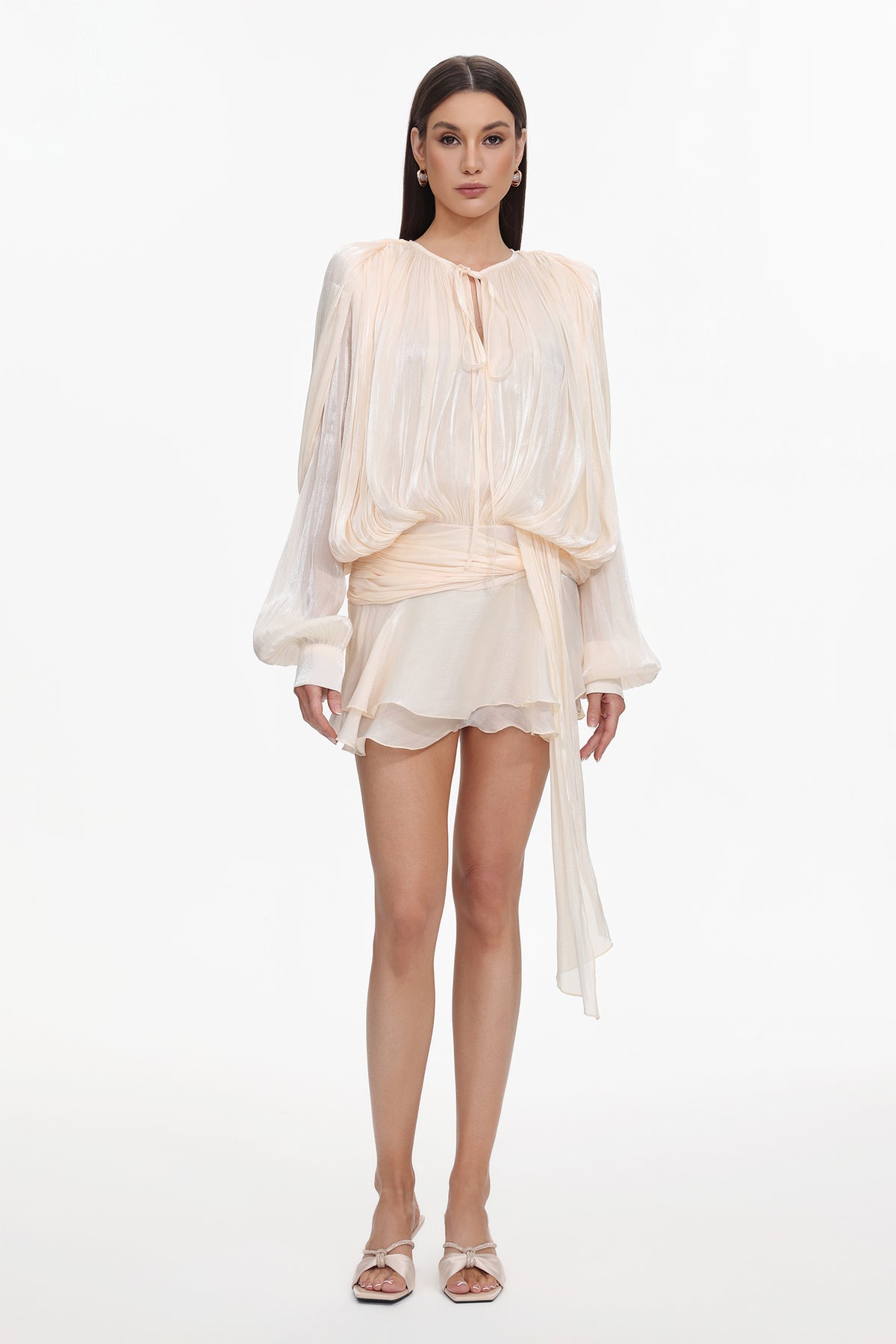 Dekia Long Sleeve Hollow Out Flounce Mini Dress