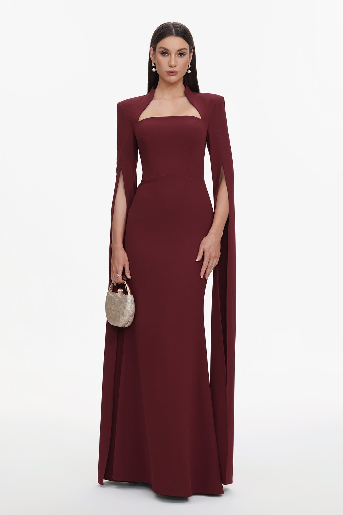 Werko Square Neck Cape Sleeve Woven Maxi Dress
