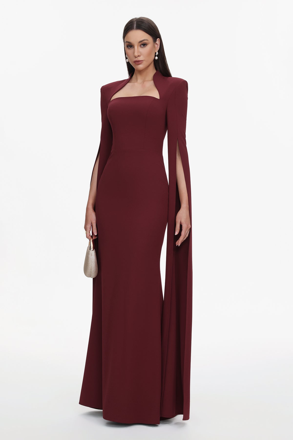 Werko Square Neck Cape Sleeve Woven Maxi Dress