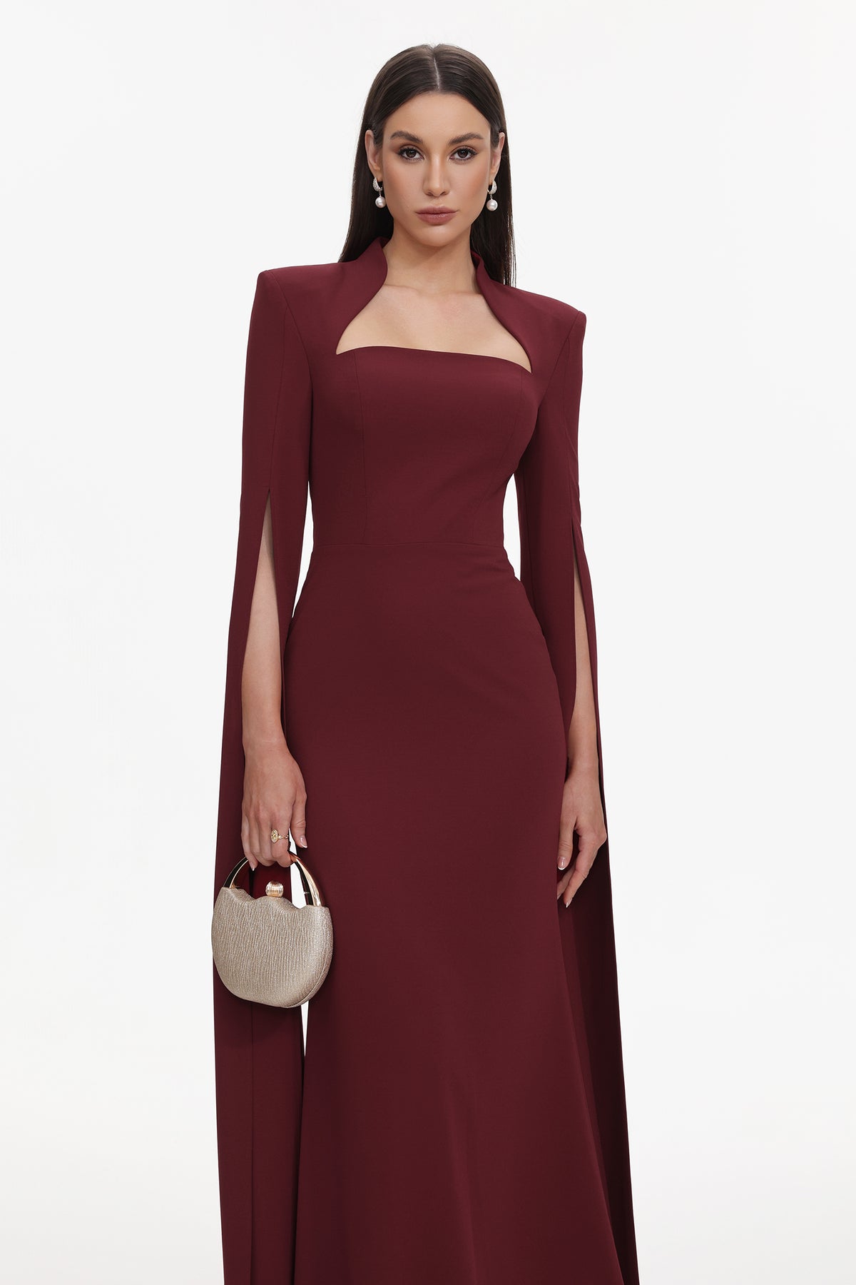 Werko Square Neck Cape Sleeve Woven Maxi Dress