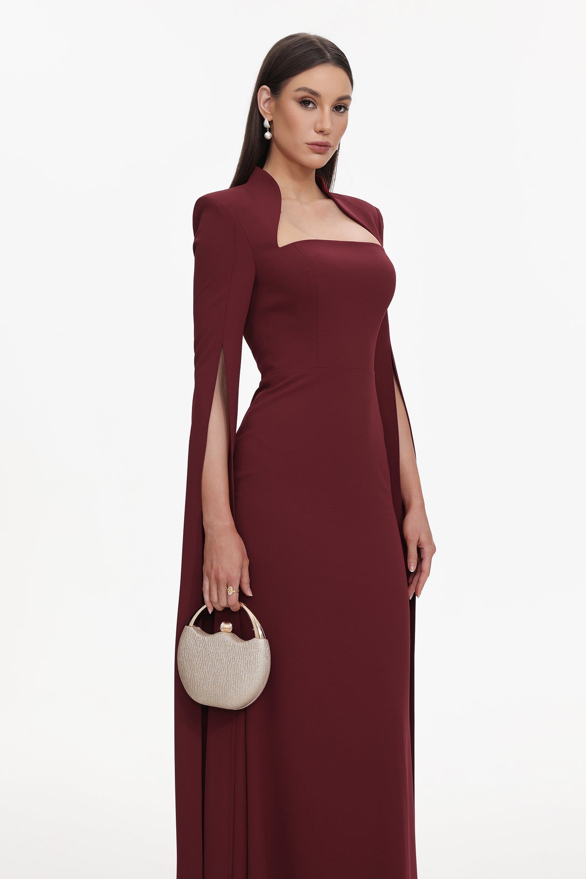 Werko Square Neck Cape Sleeve Woven Maxi Dress