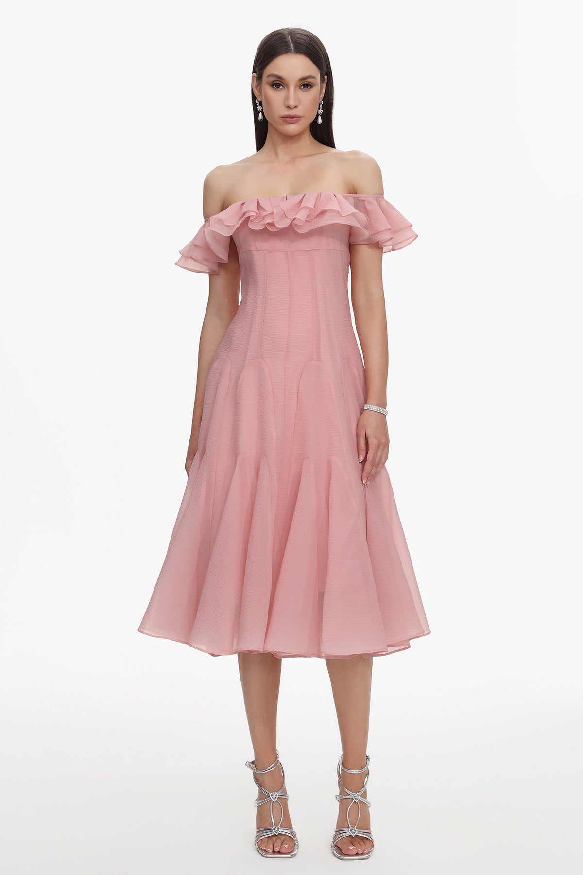 Wika Flowy Off Shoulder Ruffle Midi Dress