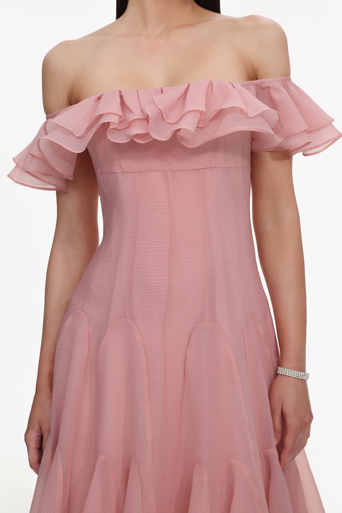 Wika Flowy Off Shoulder Ruffle Midi Dress