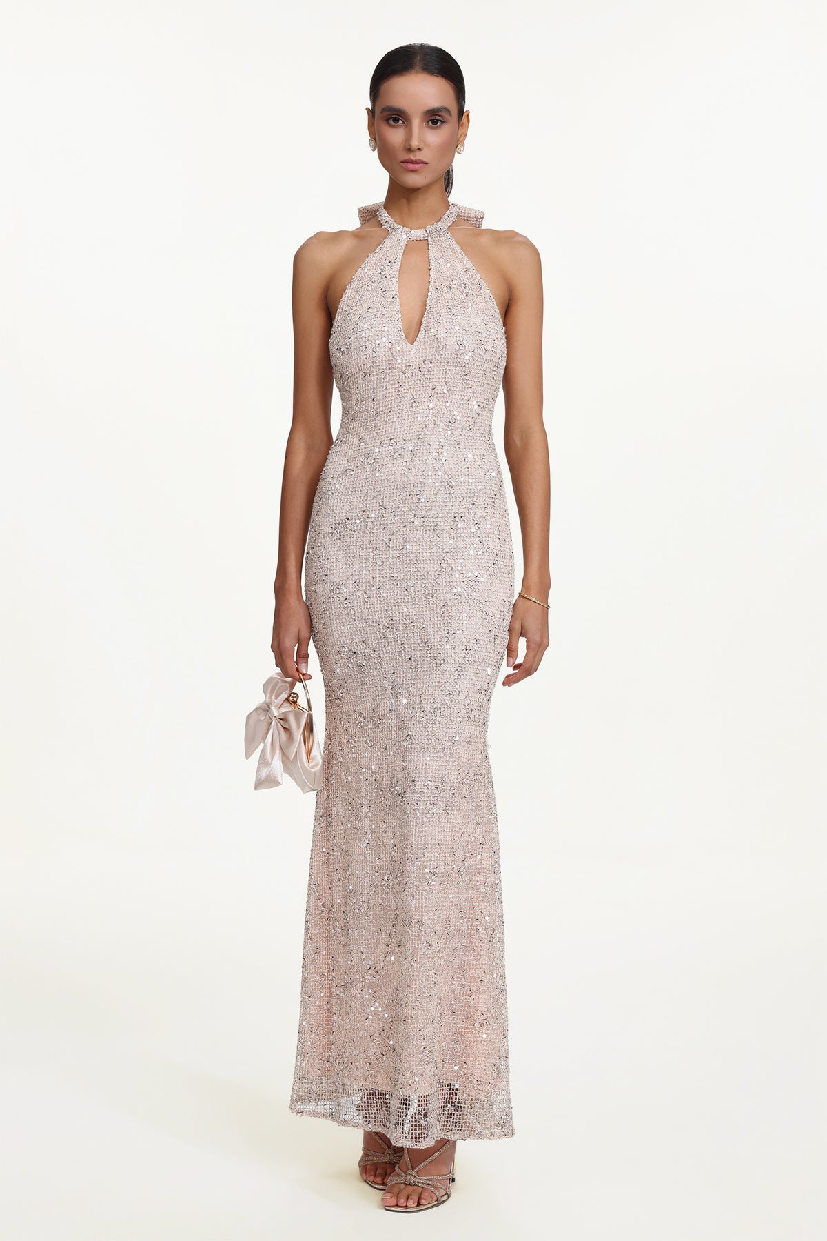 Saslim Halter Cut Out Sequin Maxi Dress
