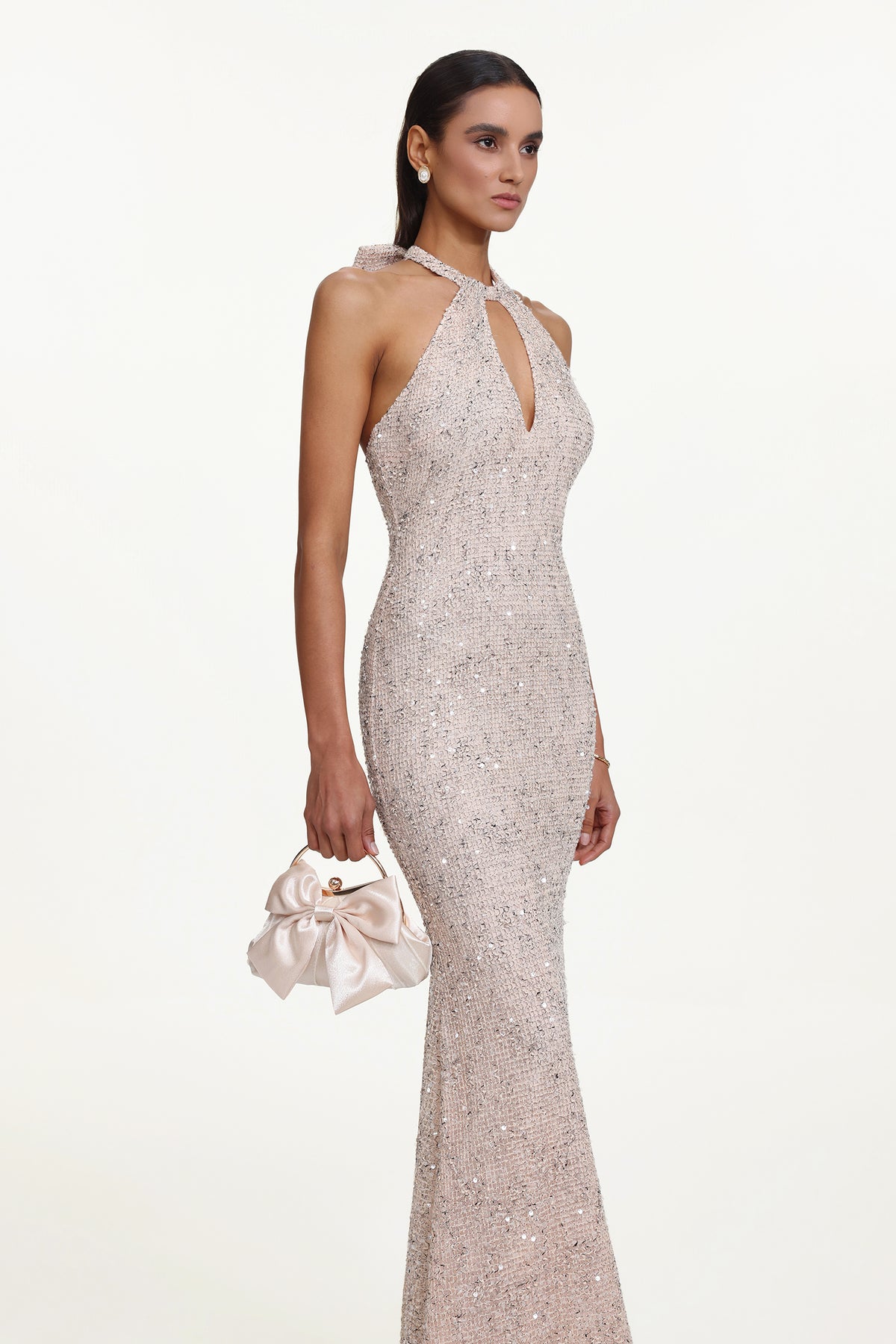 Saslim Halter Cut Out Sequin Maxi Dress