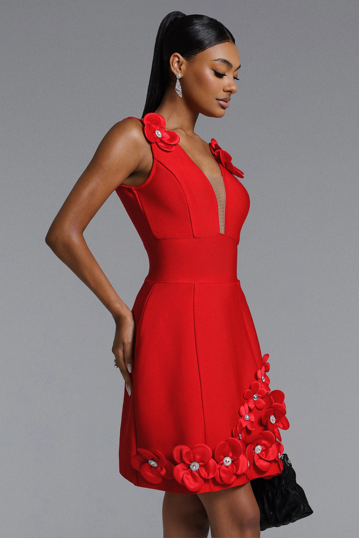 Juyce Deep V Floral Bandage Mini Dress