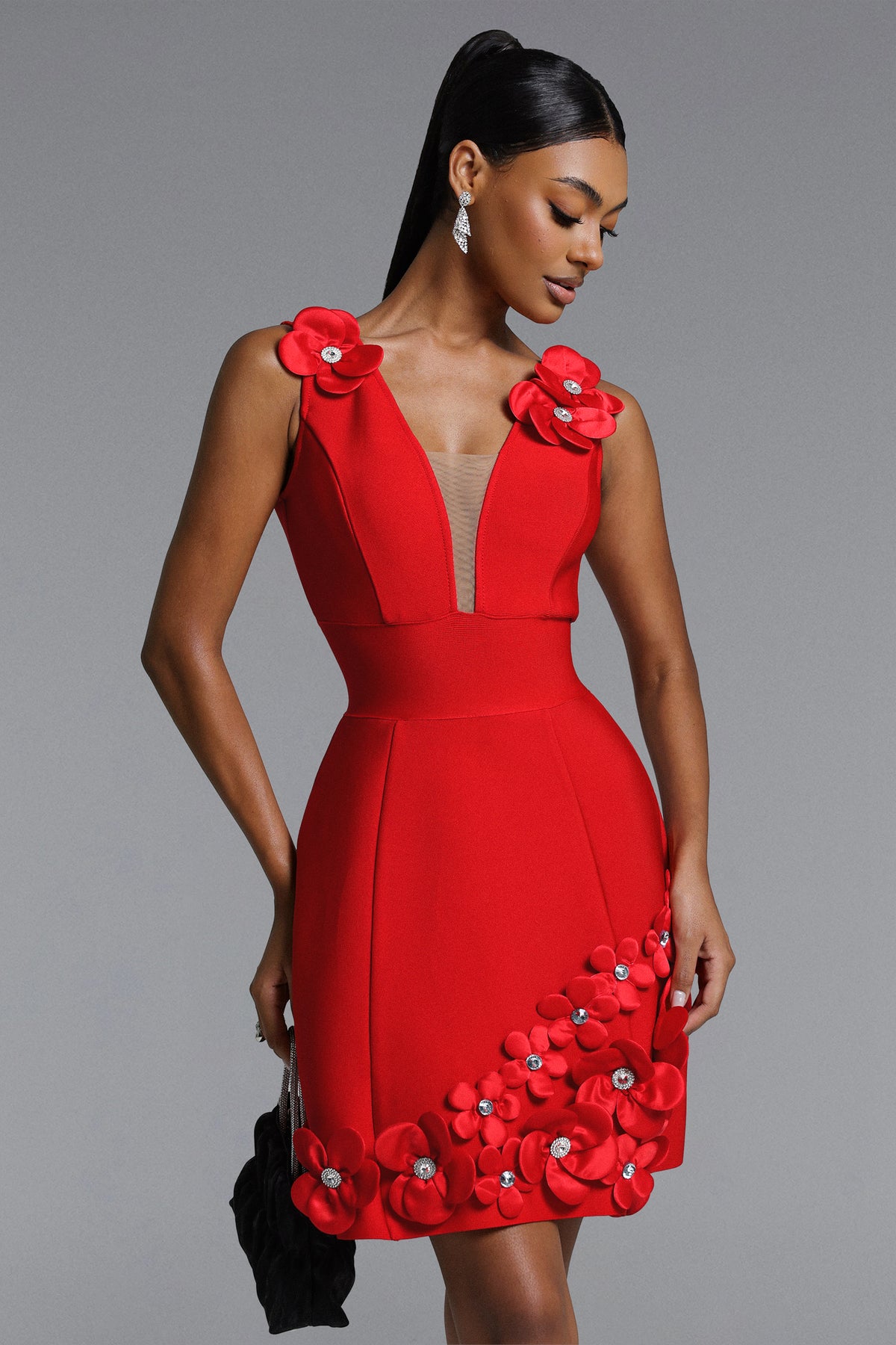 Juyce Deep V Floral Bandage Mini Dress