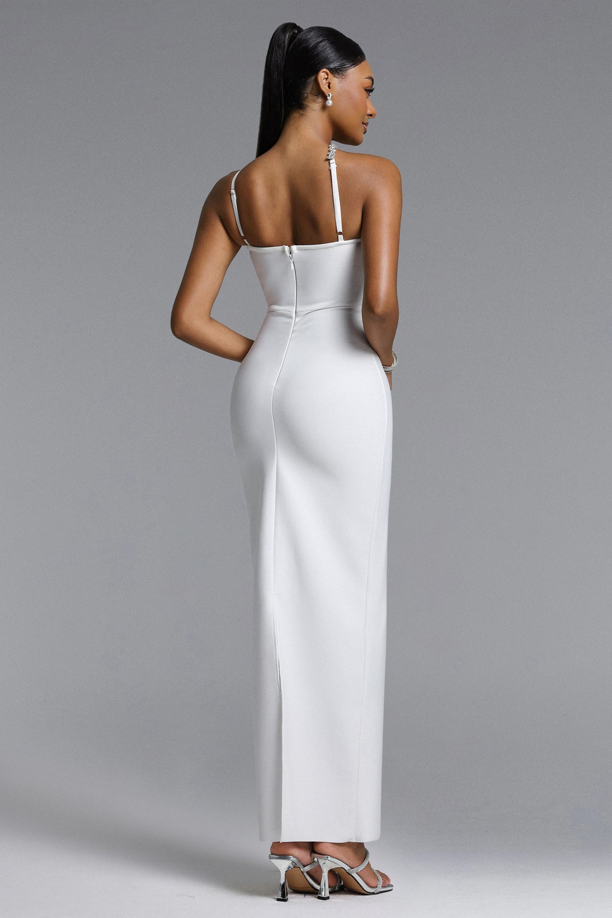 Veronic Halter Cut Out Rhinestone Floral Bandage Maxi Dress