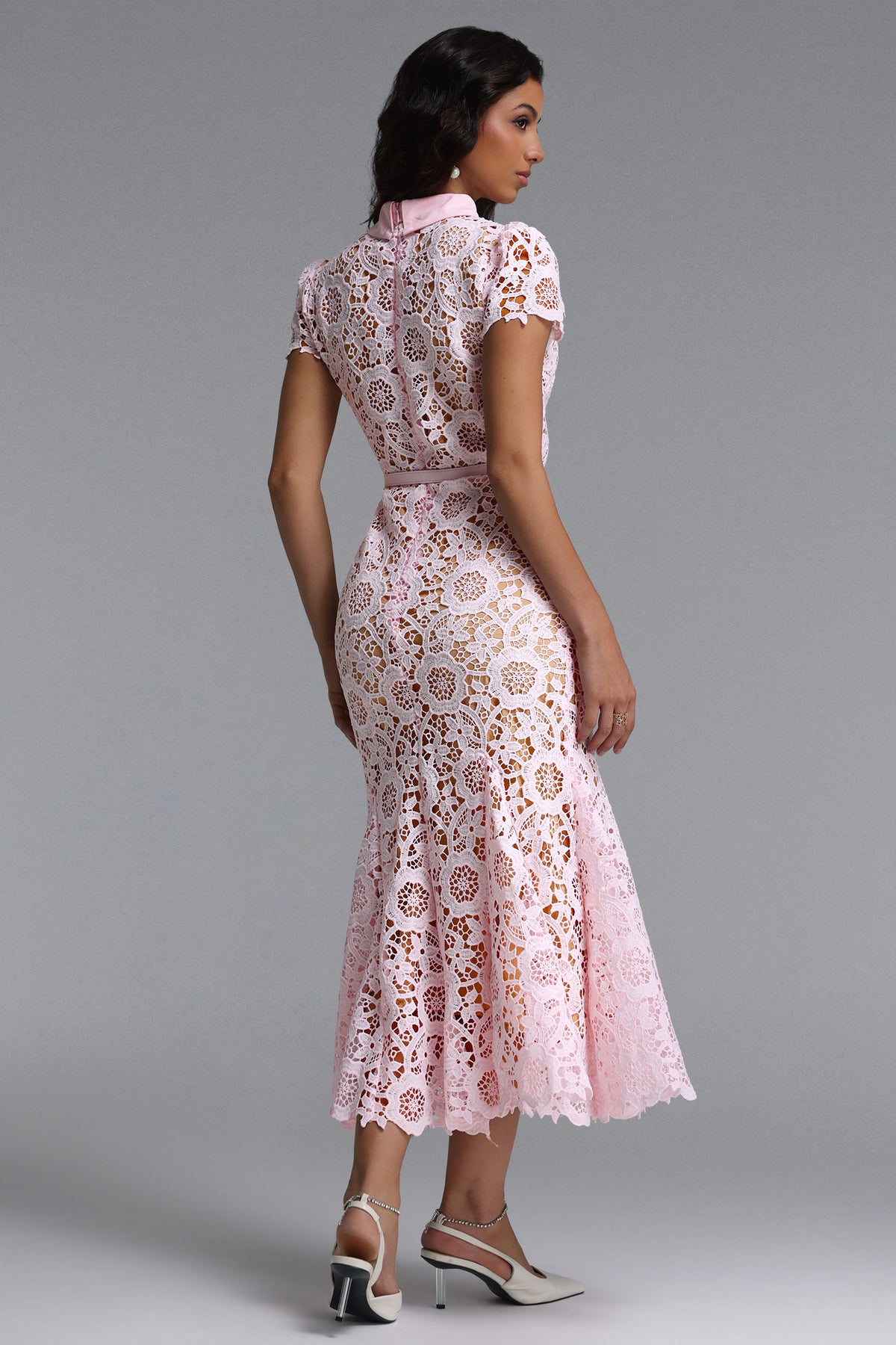 Felix Cinched Short Sleeve Floral Lace Maxi Dress