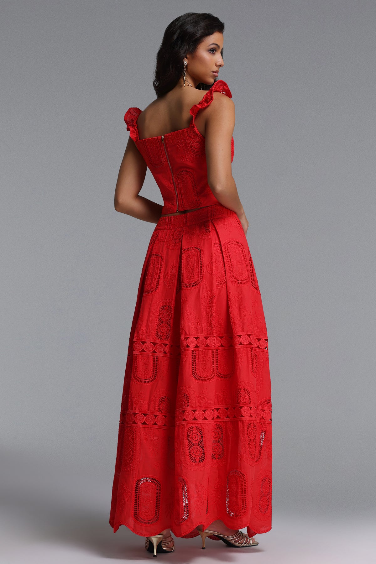 Lali Flowy V Neck Sleeveless Ruffle Woven Top and Skirt Two-Piece Set