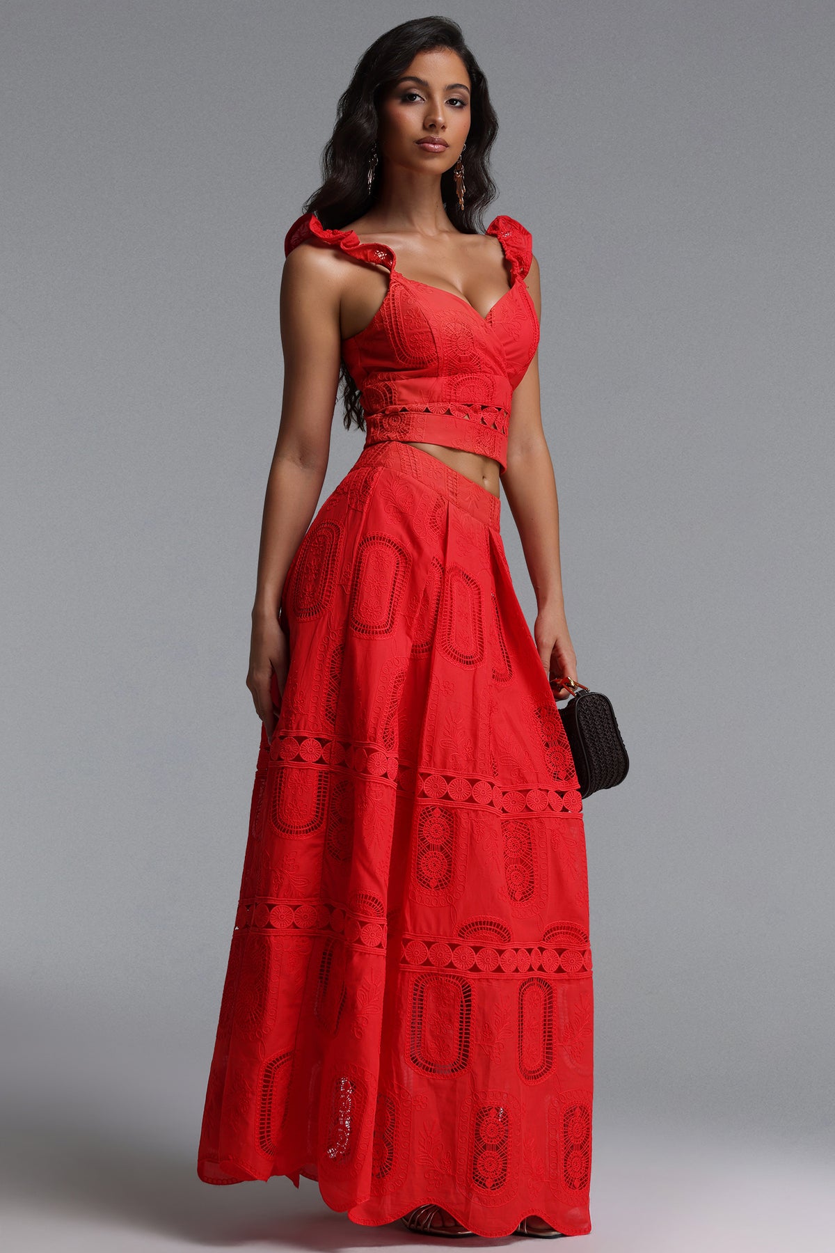 Lali Flowy V Neck Sleeveless Ruffle Woven Top and Skirt Two-Piece Set