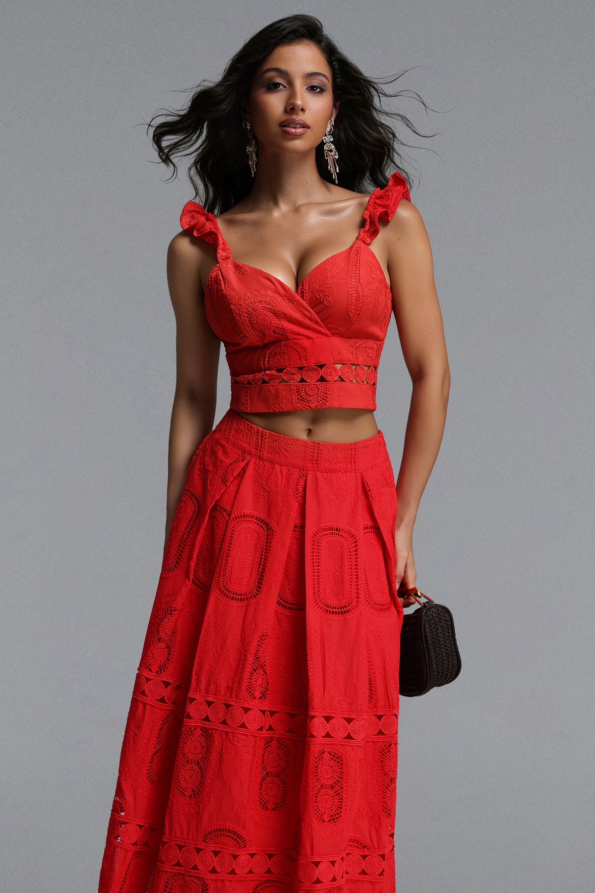 Lali Flowy V Neck Sleeveless Ruffle Woven Top and Skirt Two-Piece Set