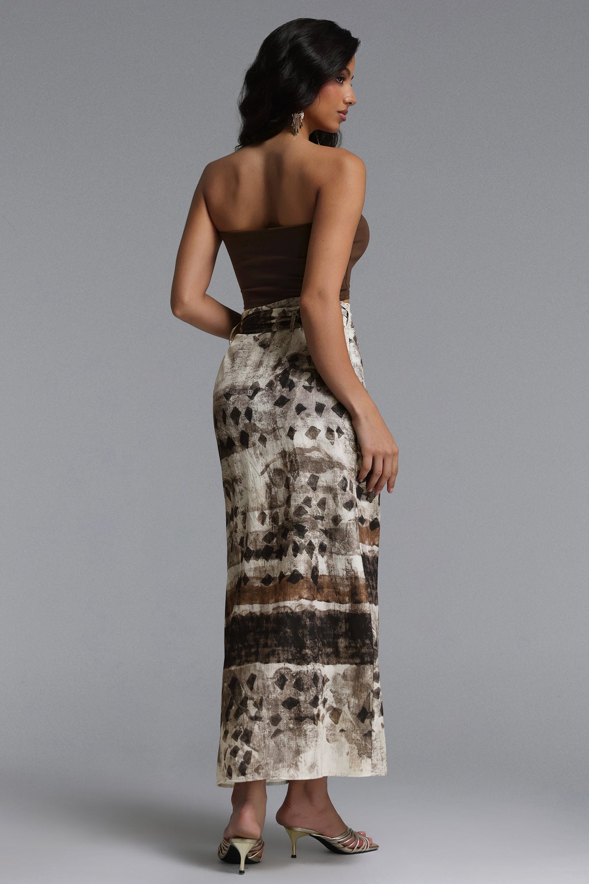 Zavan Flowy Sleeveless Knit Top And Print Woven Skirt Two-Piece Set