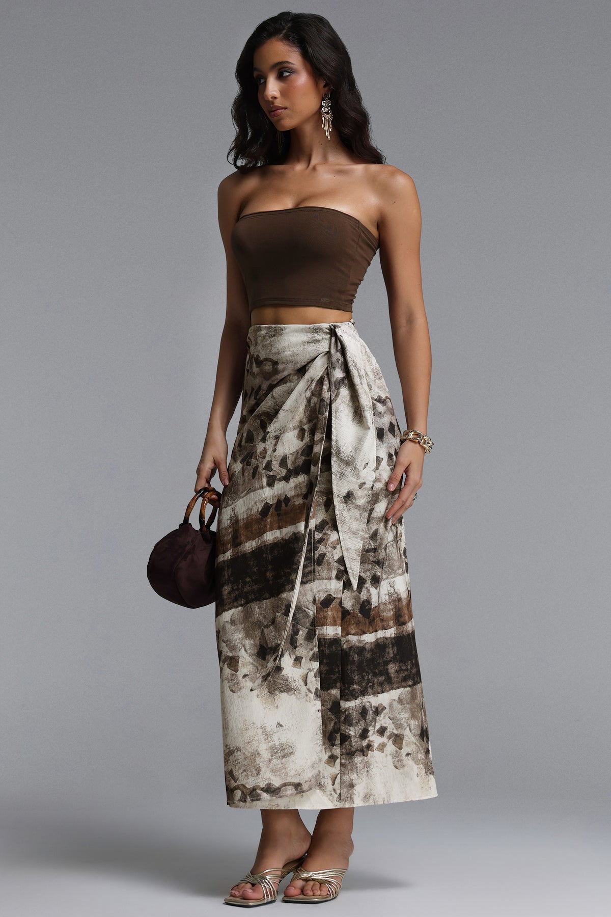 Zavan Flowy Sleeveless Knit Top And Print Woven Skirt Two-Piece Set