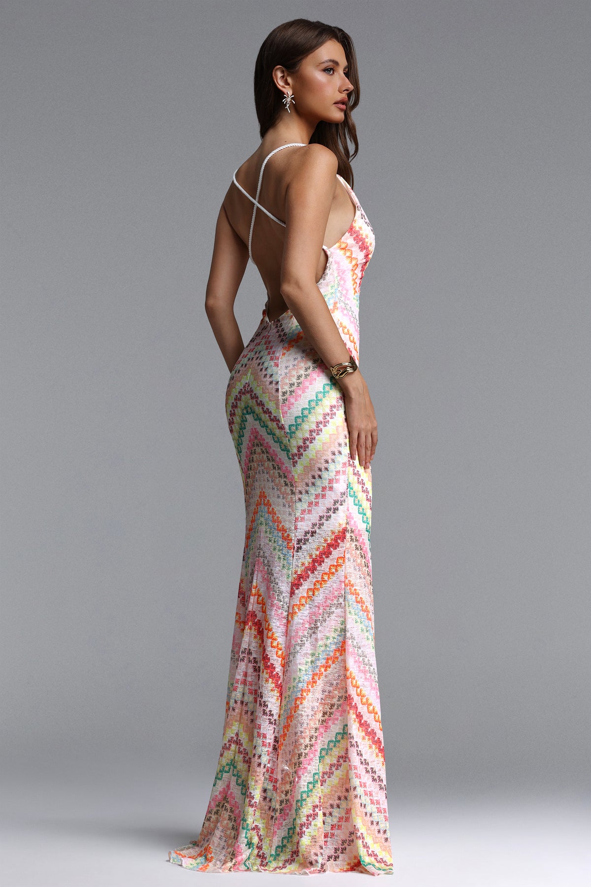 Salama V Neck Sleeveless Print Woven Maxi Dress
