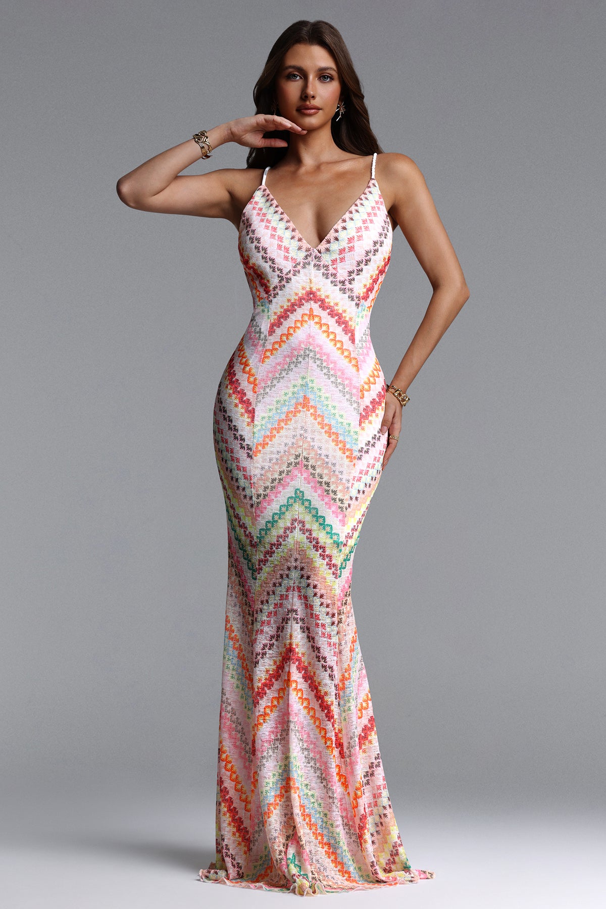 Salama V Neck Sleeveless Print Woven Maxi Dress