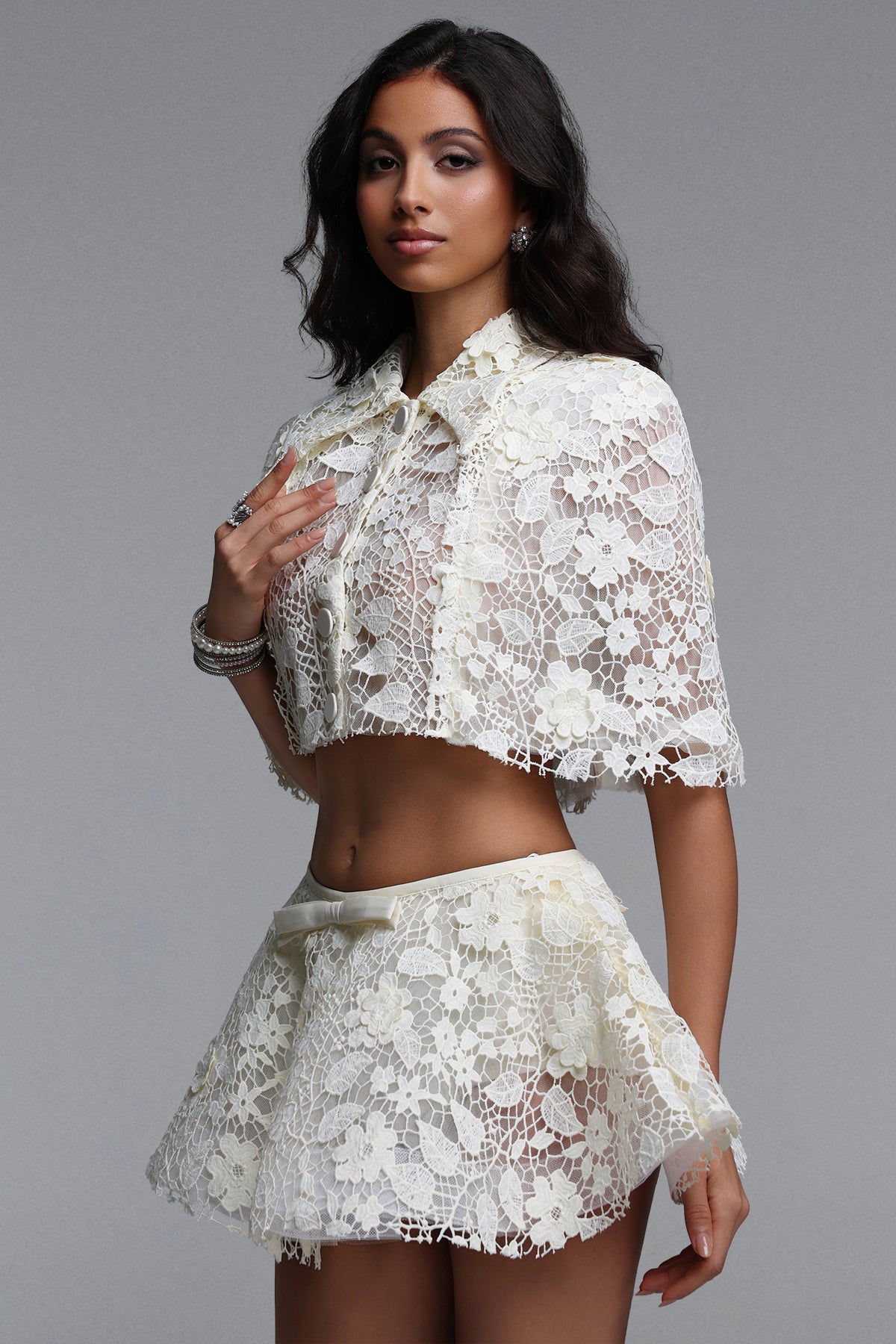 Sarah Short Sleeve Lace Top Or Skirt Two-Piece Set