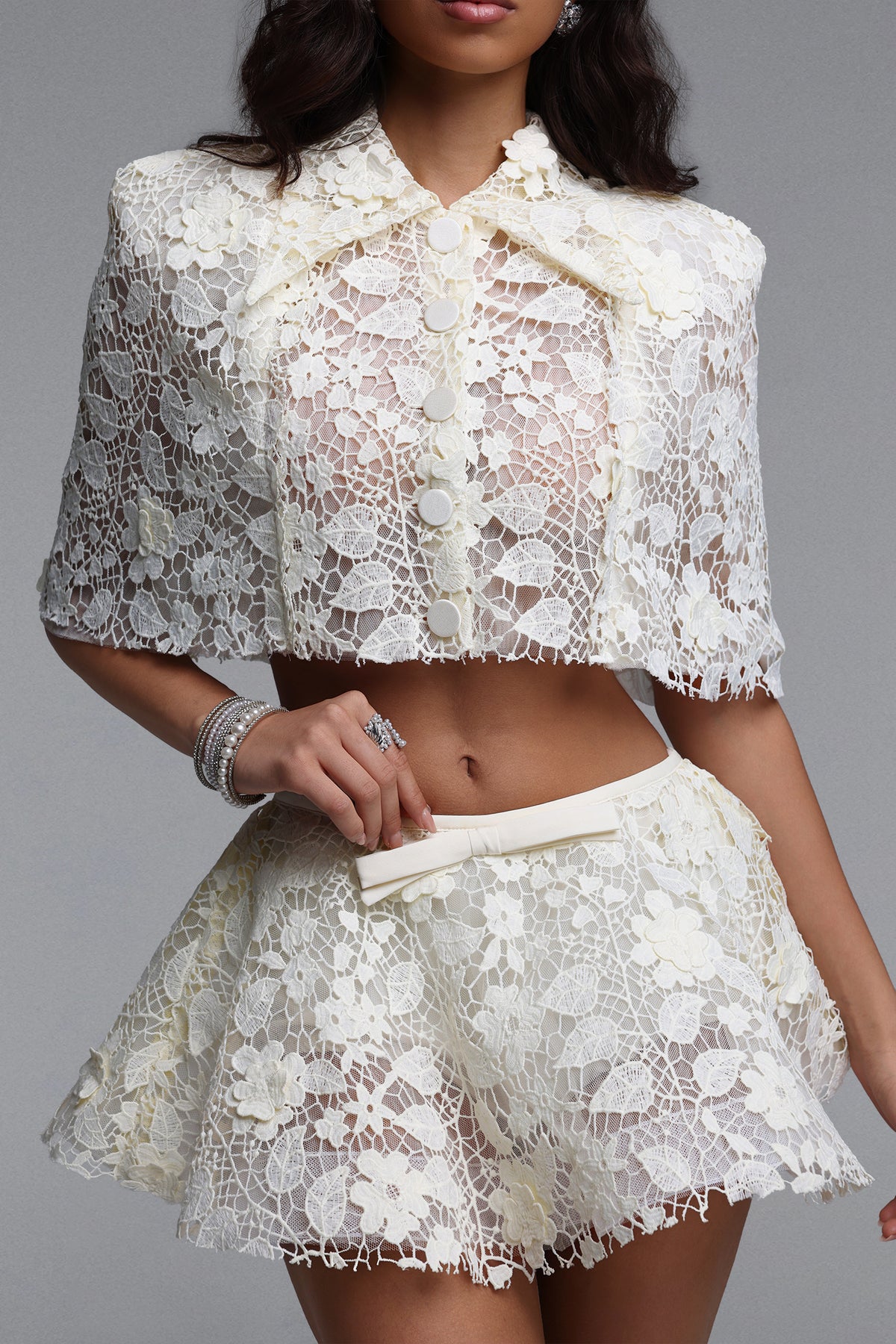 Sarah Short Sleeve Lace Top Or Skirt Two-Piece Set