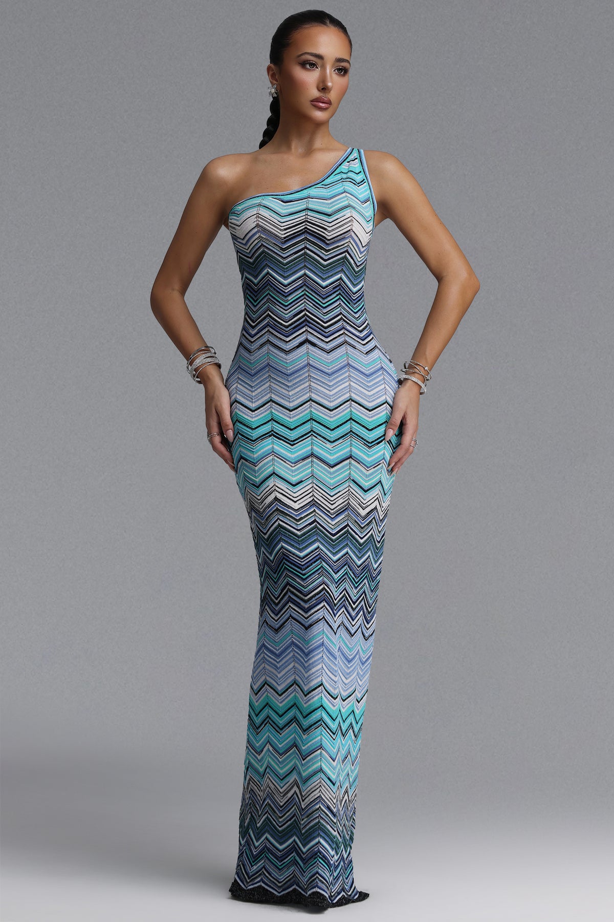 Raisin Chevron Print Knit Maxi Dress