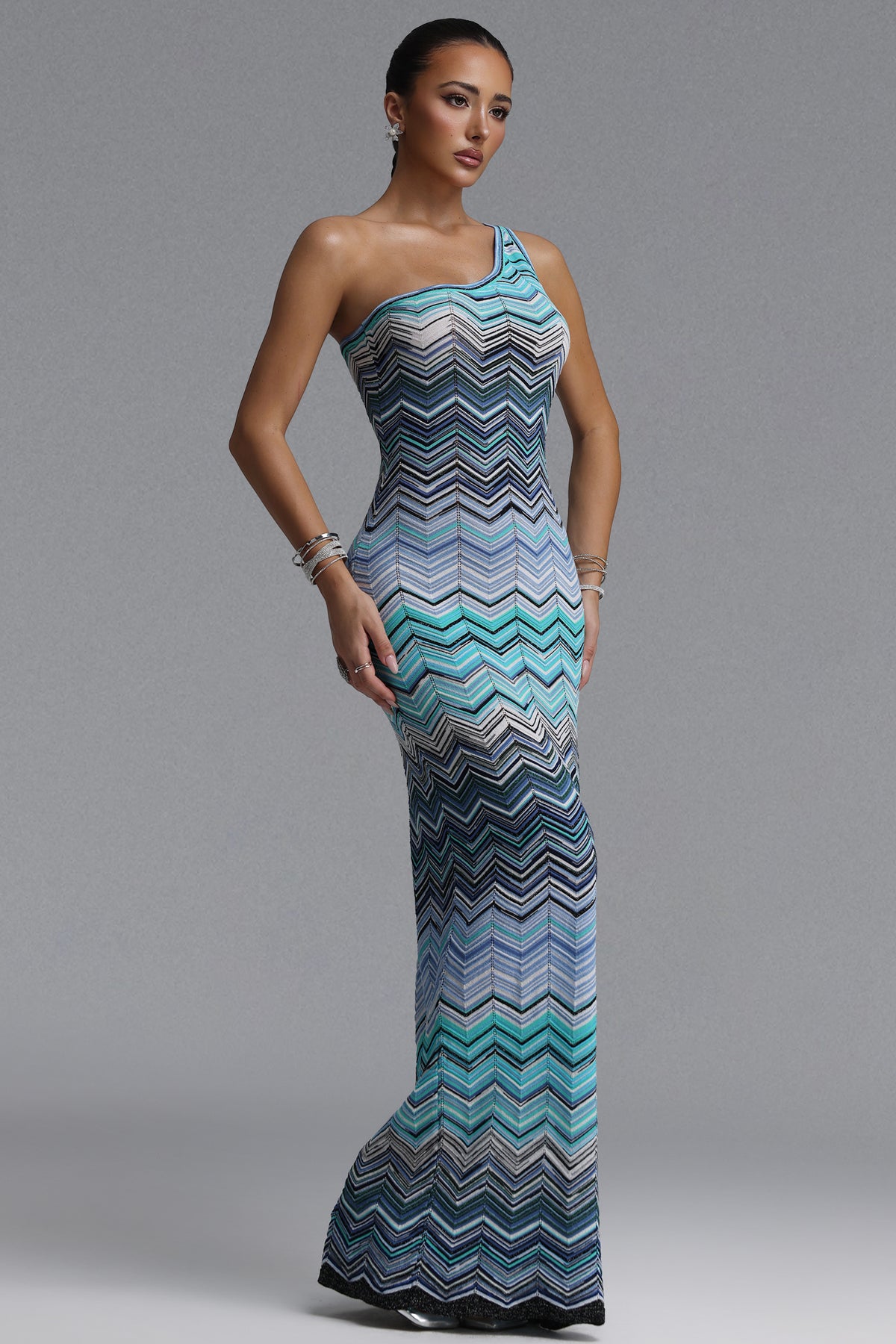 Raisin Chevron Print Knit Maxi Dress