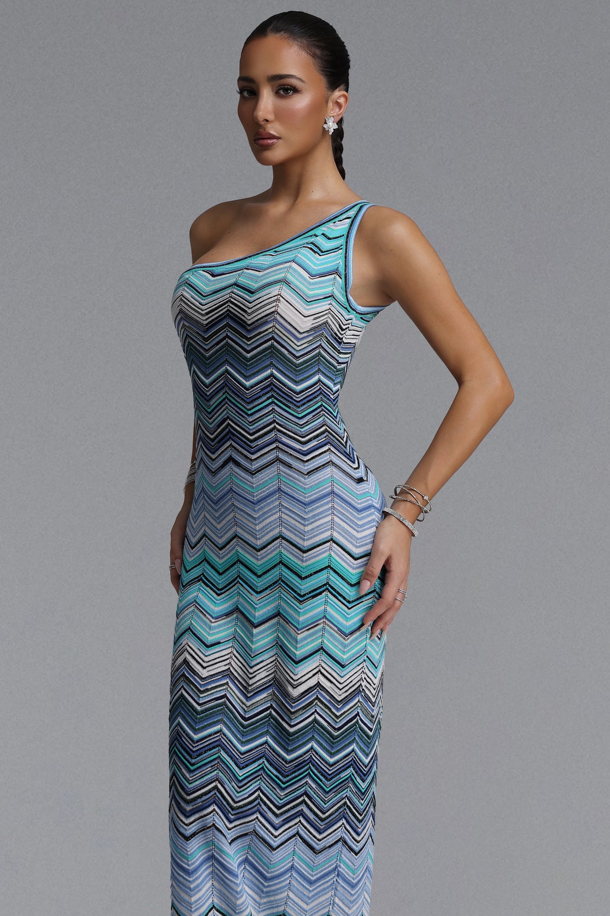 Raisin Chevron Print Knit Maxi Dress