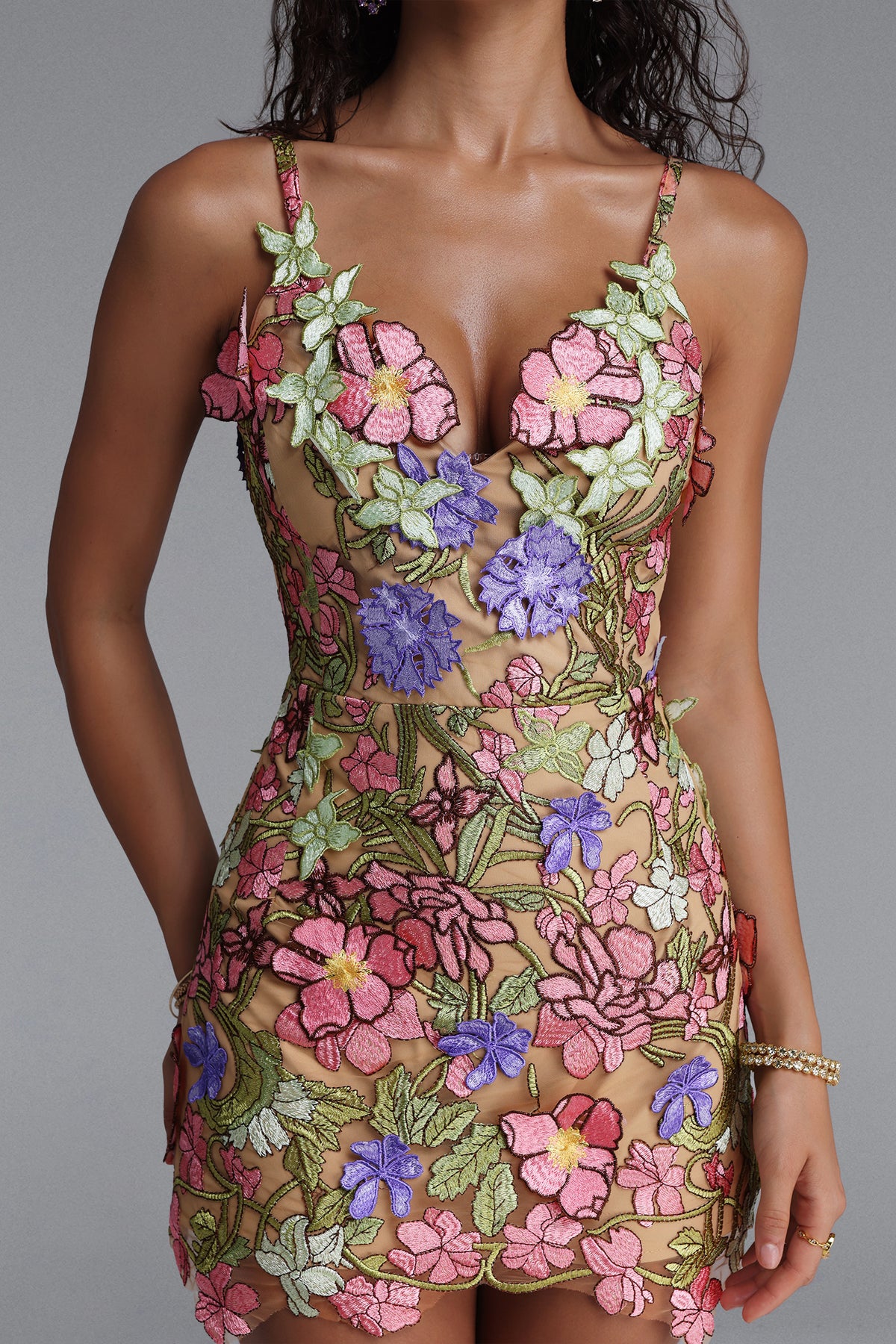 Magdalena Multicolor Floral Spaghetti Strap Floral Mini Dress