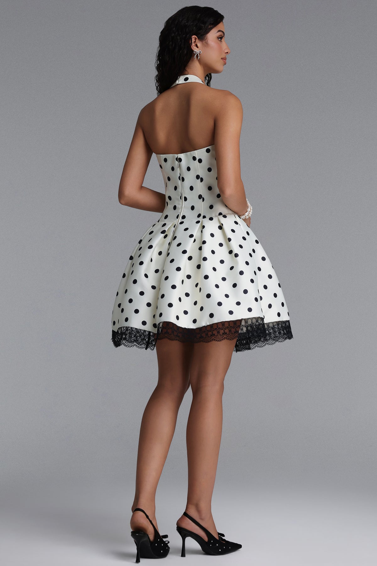 Rizza Square Neck Lace Trimmed Polka Dot Woven Mini Dress
