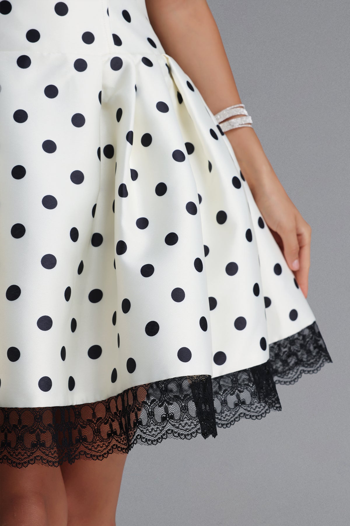 Rizza Square Neck Lace Trimmed Polka Dot Woven Mini Dress