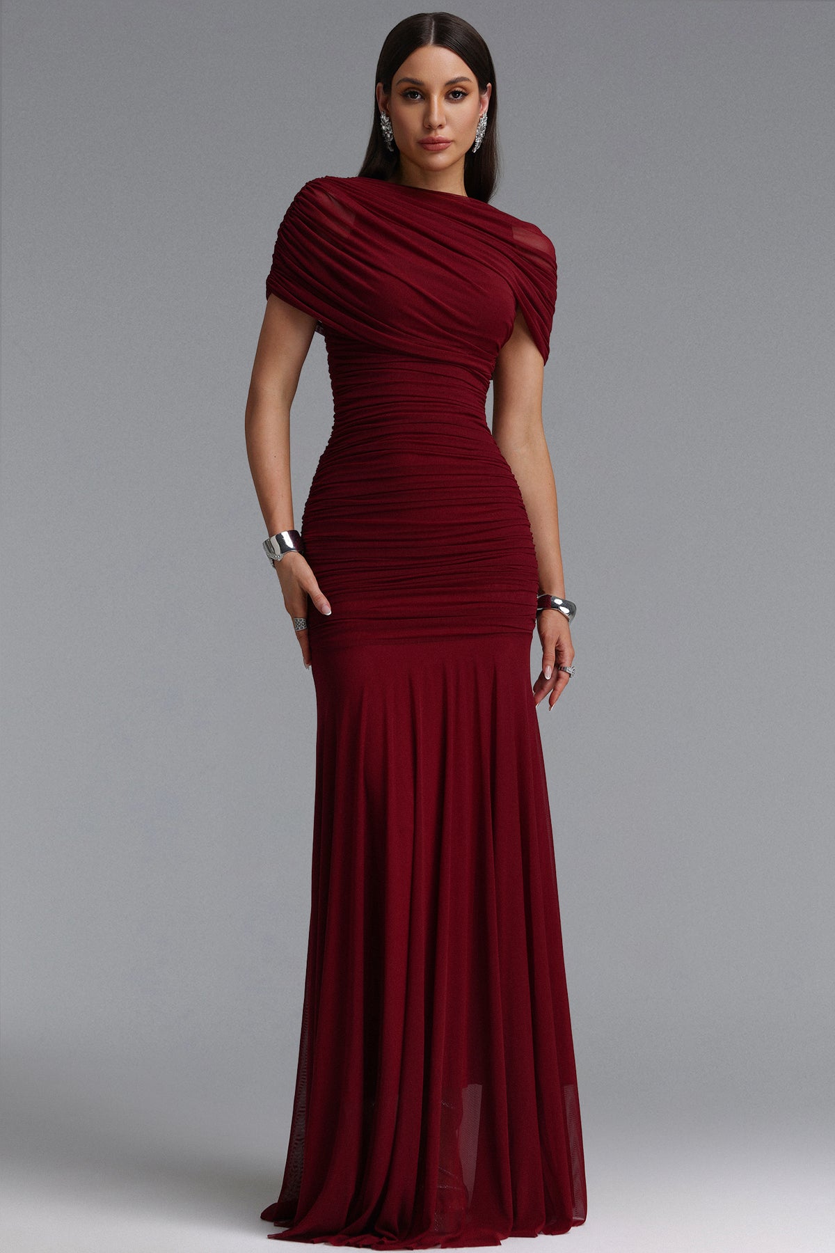 Tiza Draped Ruched Knitted Maxi Dress