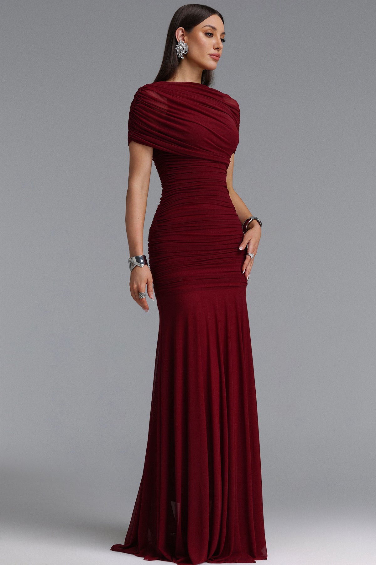 Tiza Draped Ruched Knitted Maxi Dress