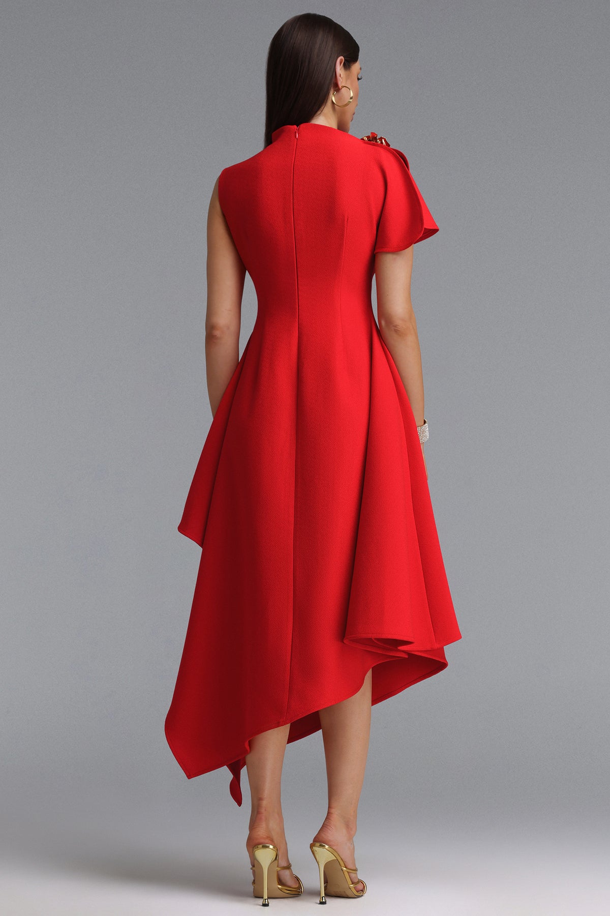 Weren High Neck Asymmetric Maxi Dress – Red