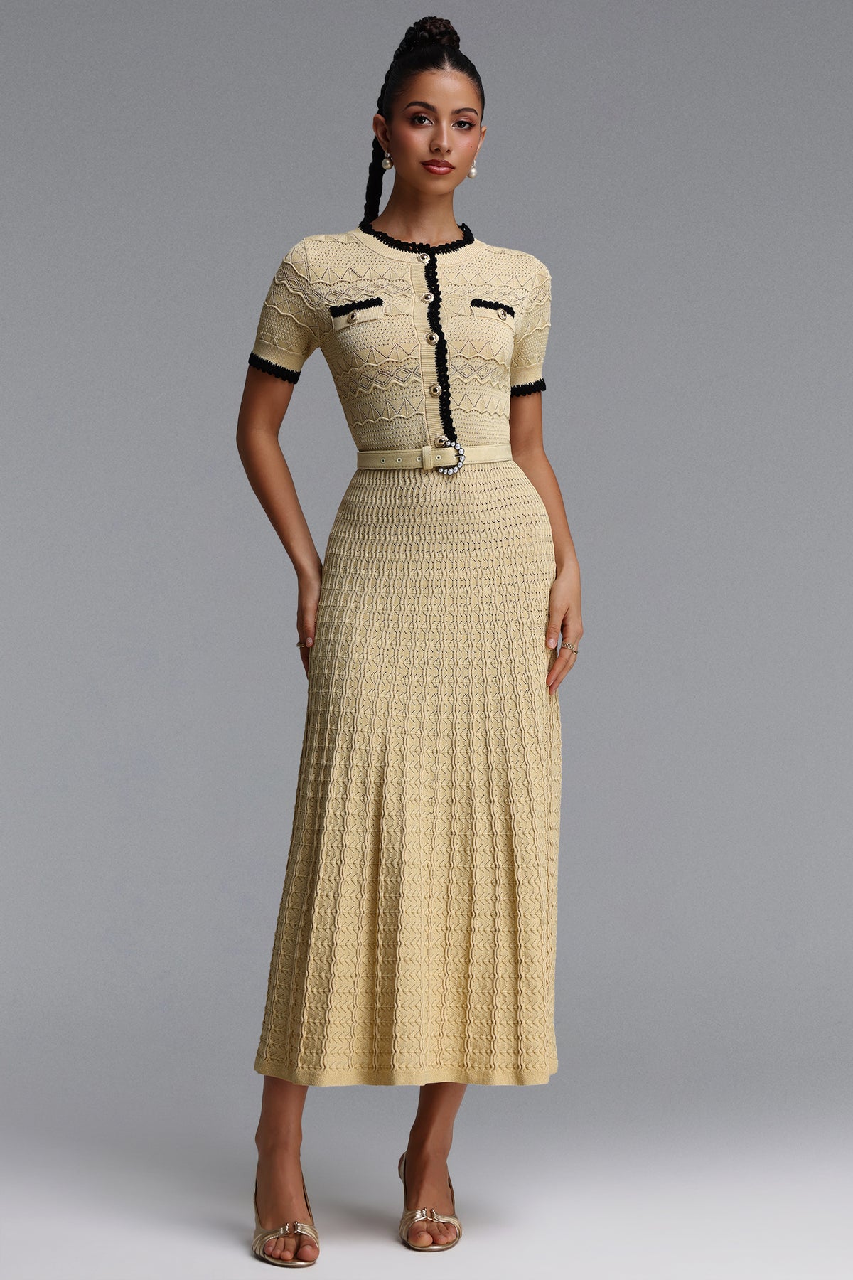 Wagani Round Neck Short Sleeve Knit Maxi Dress
