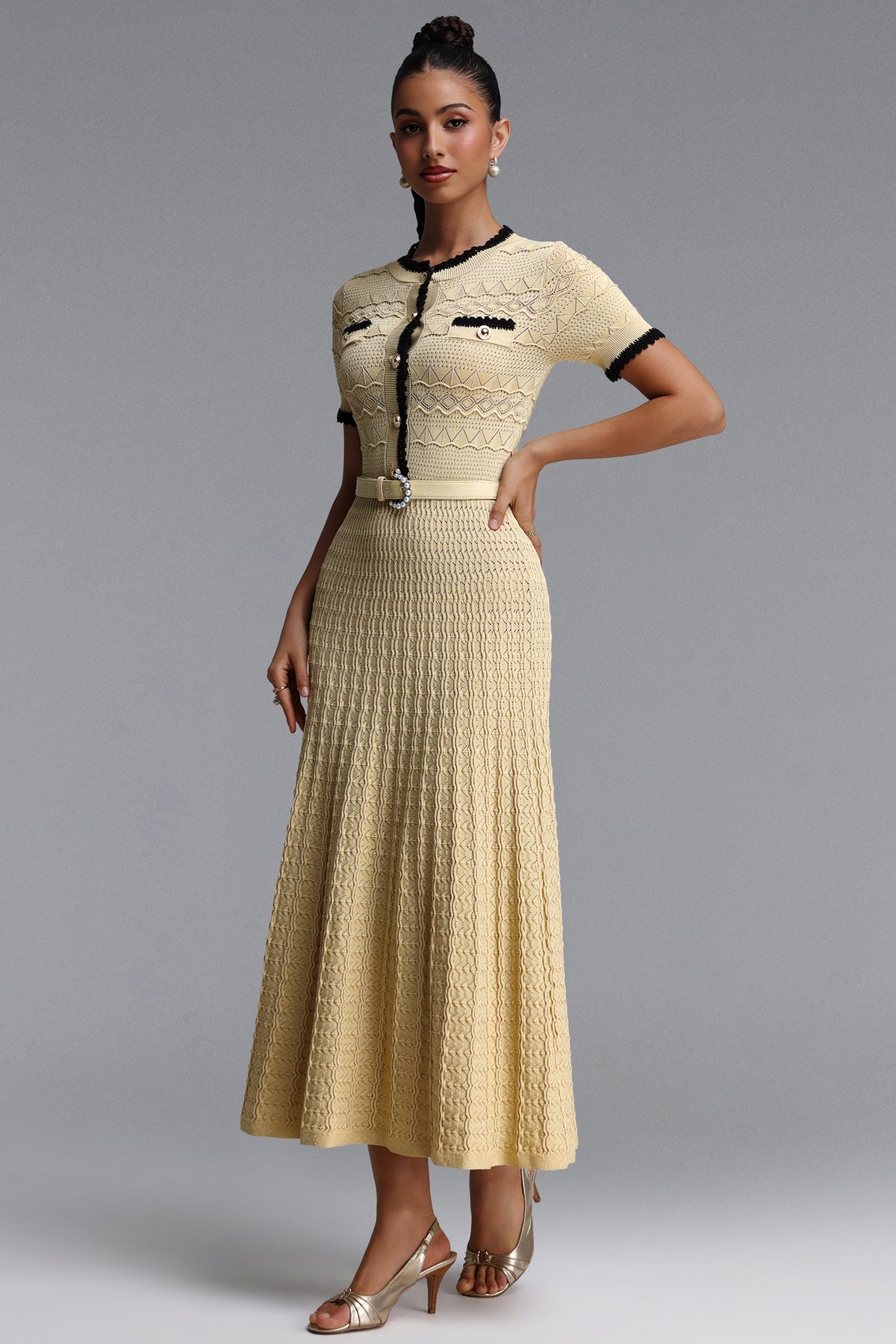Wagani Round Neck Short Sleeve Knit Maxi Dress