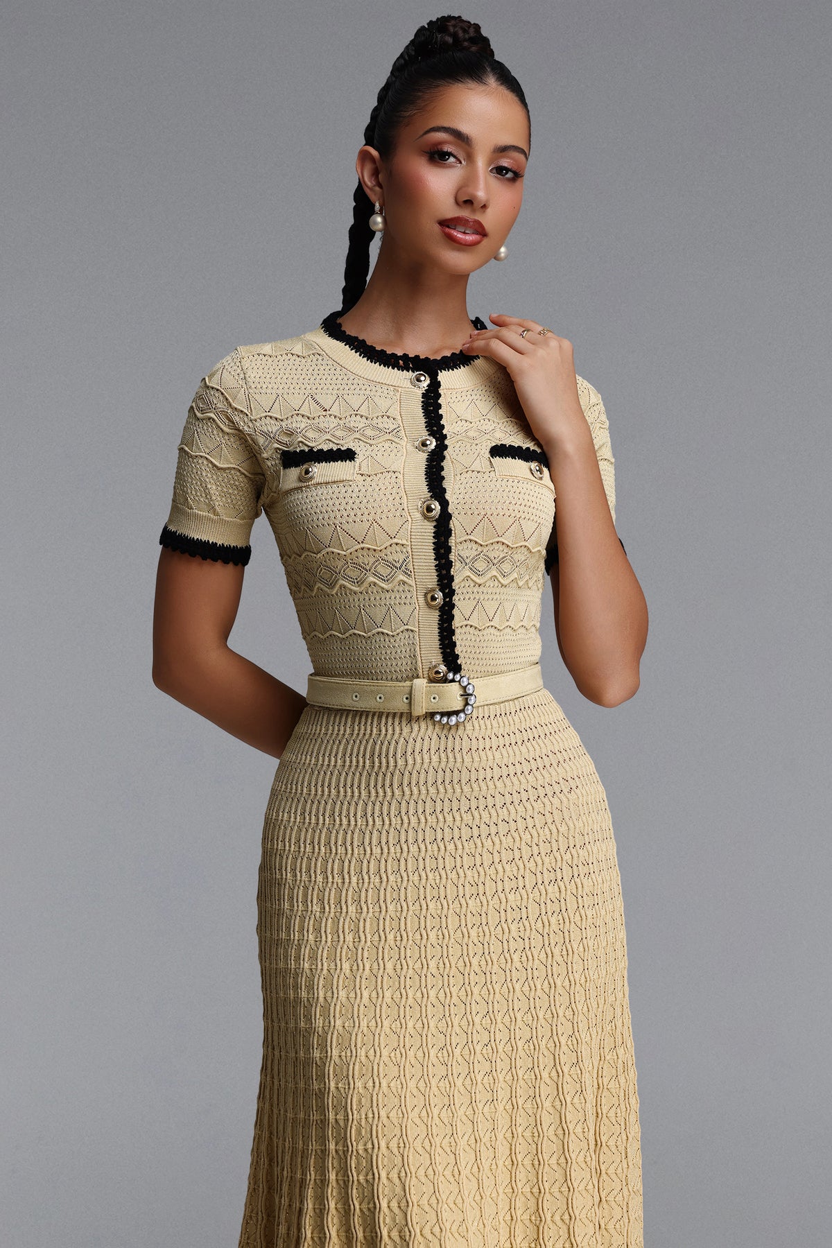 Wagani Round Neck Short Sleeve Knit Maxi Dress