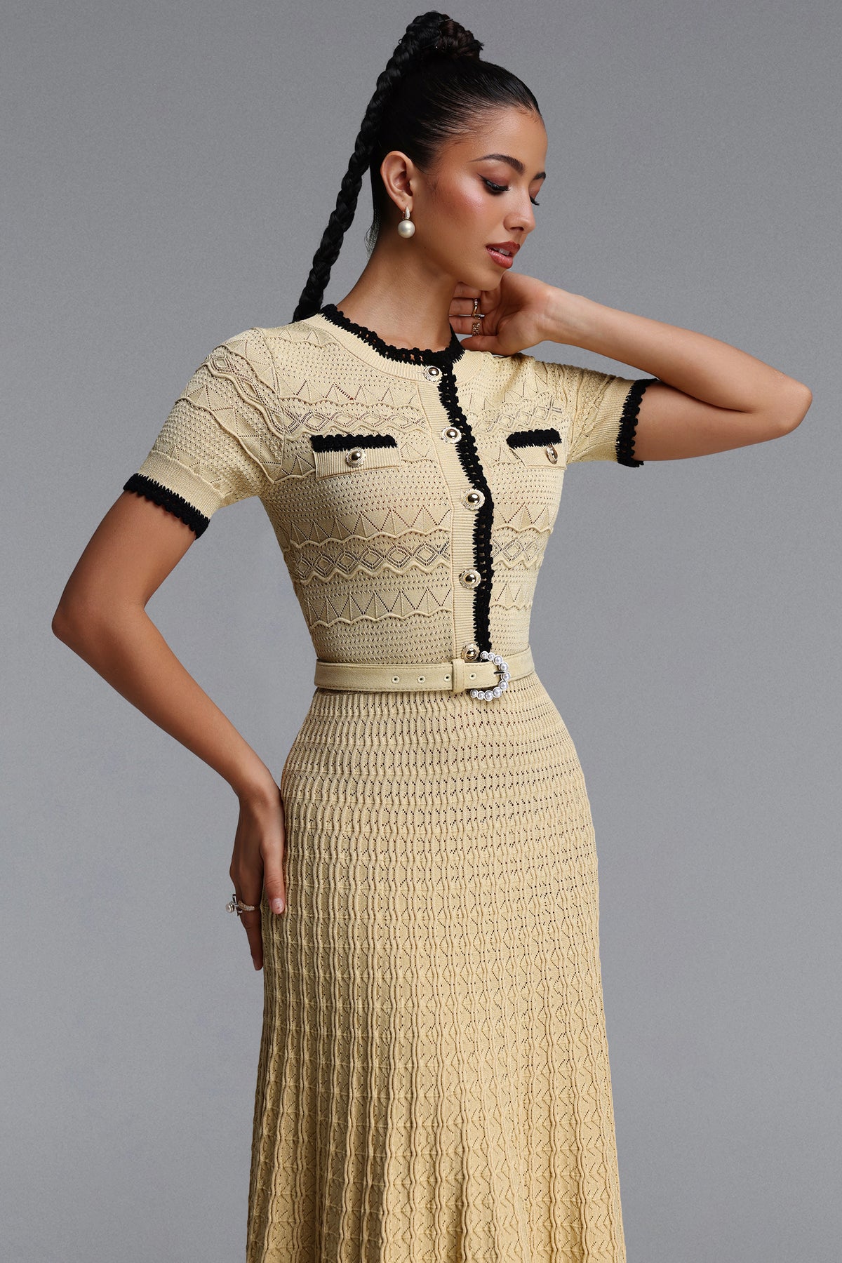 Wagani Round Neck Short Sleeve Knit Maxi Dress