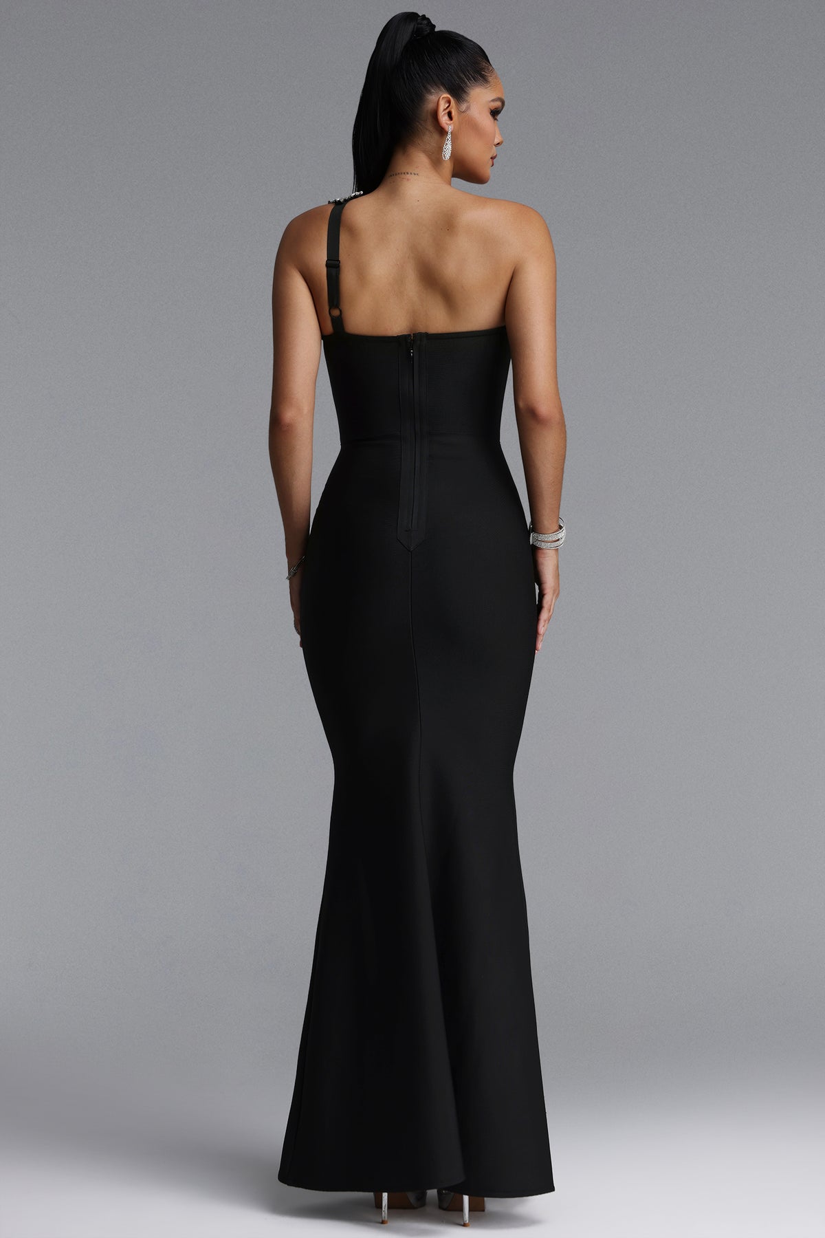 Islay One Shoulder Rhinestone Mermaid Bandage Maxi Dress