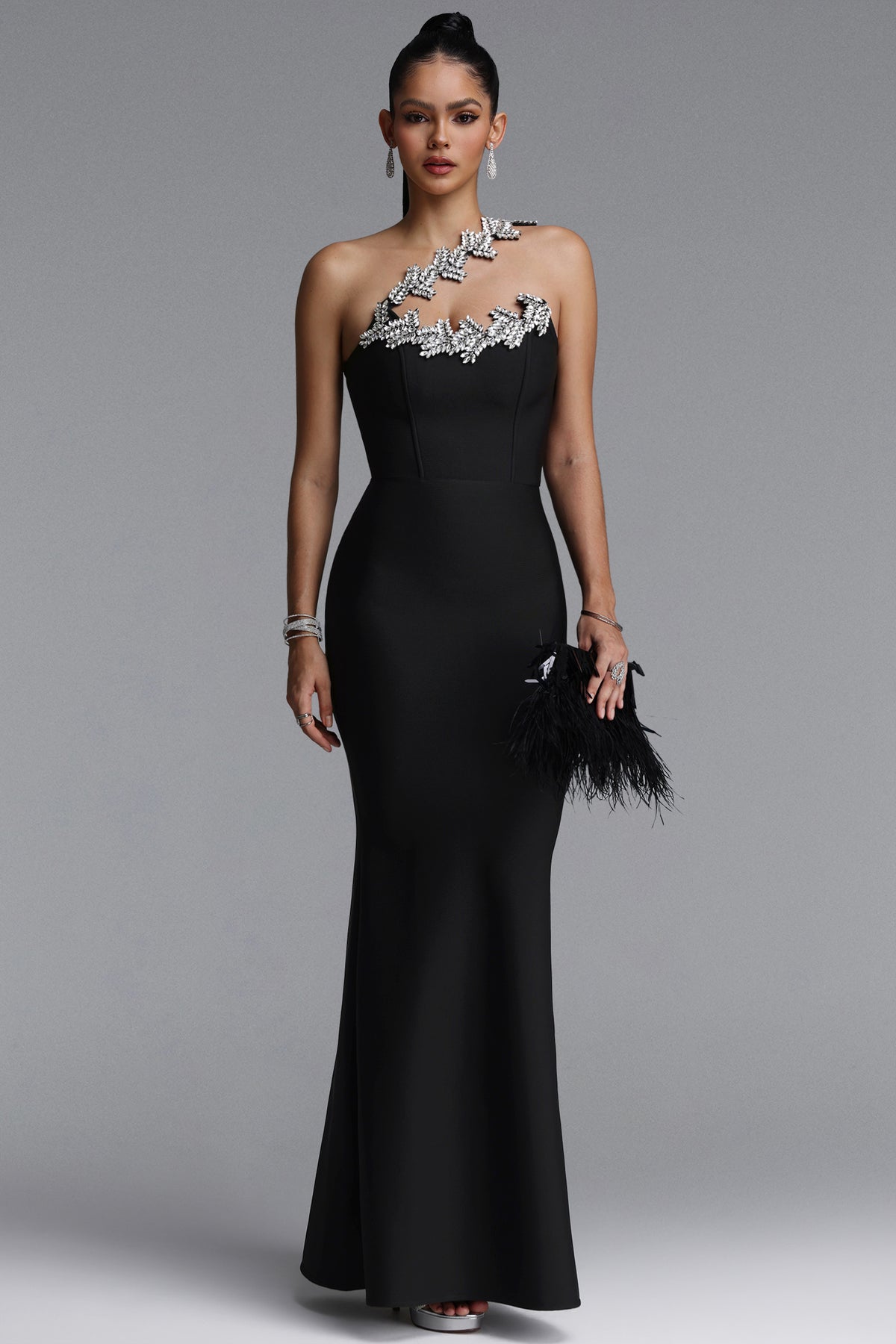 Islay One Shoulder Rhinestone Mermaid Bandage Maxi Dress