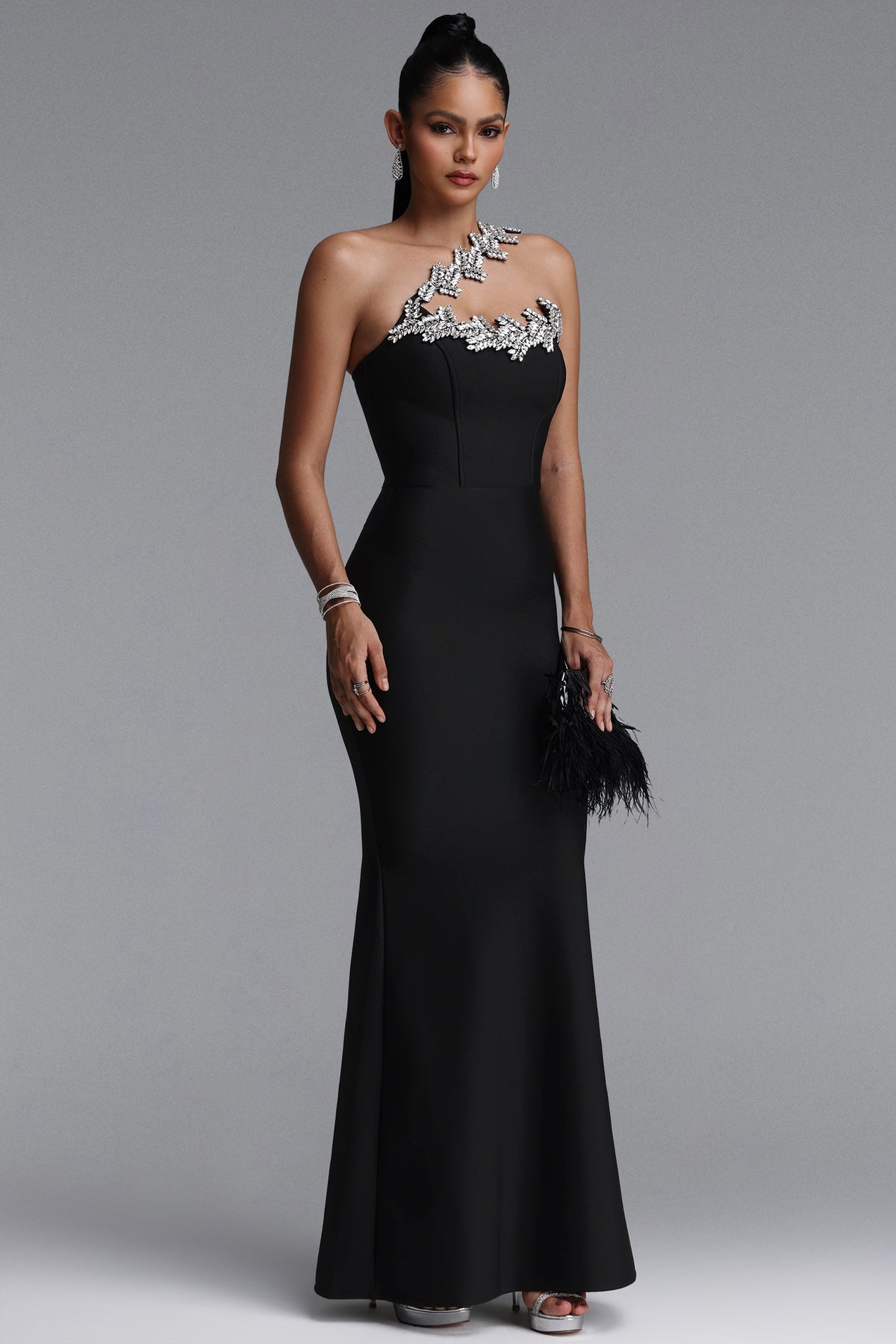 Islay One Shoulder Rhinestone Mermaid Bandage Maxi Dress