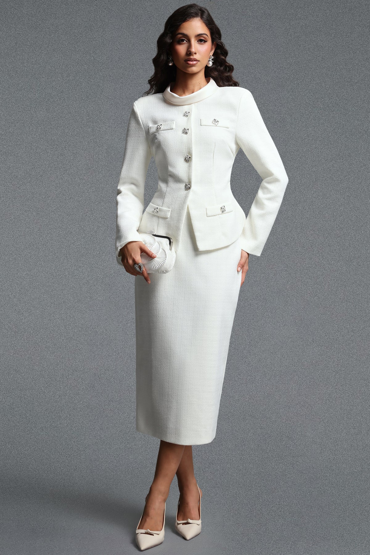 Ziriy Long Sleeve Tweed Top and Skirt Two-Piece Set