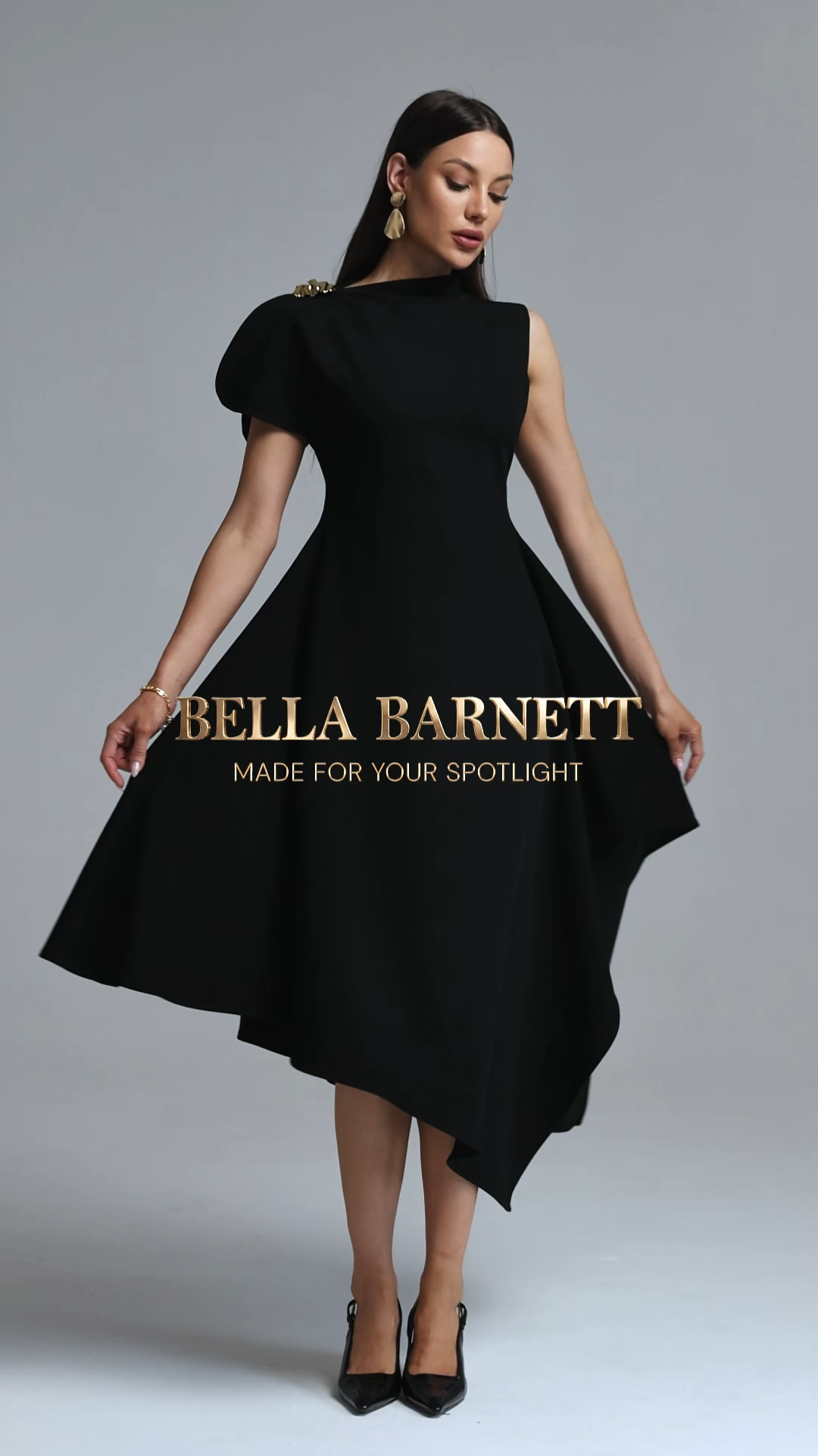 Weren High Neck Asymmetric Maxi Dress – Black