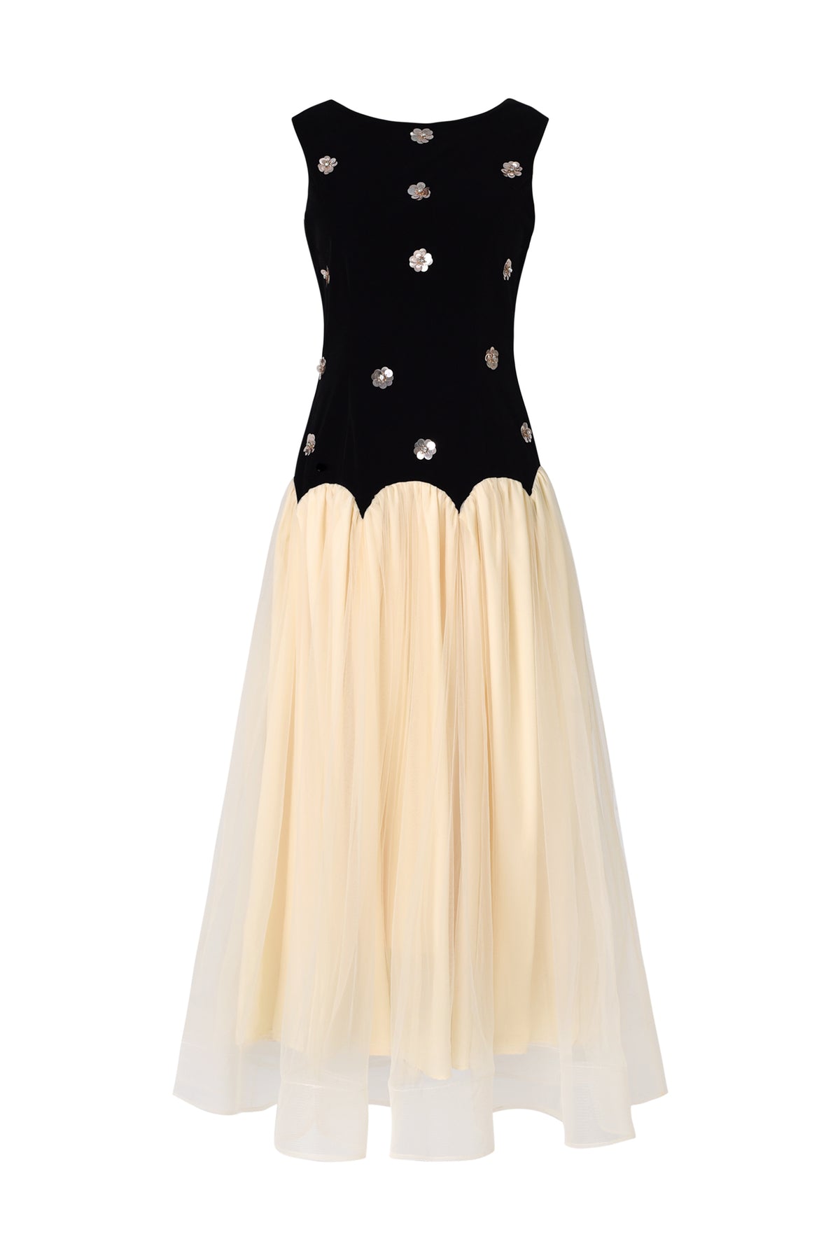 Roto Sleeveless Sequin Flowers Maxi Dress