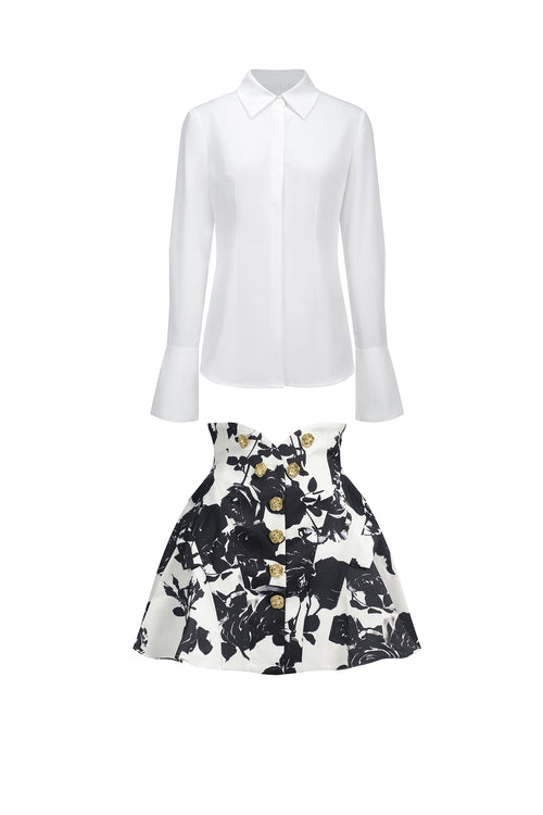 Eithne Long Sleeve Printing Mini Two-Piece Set