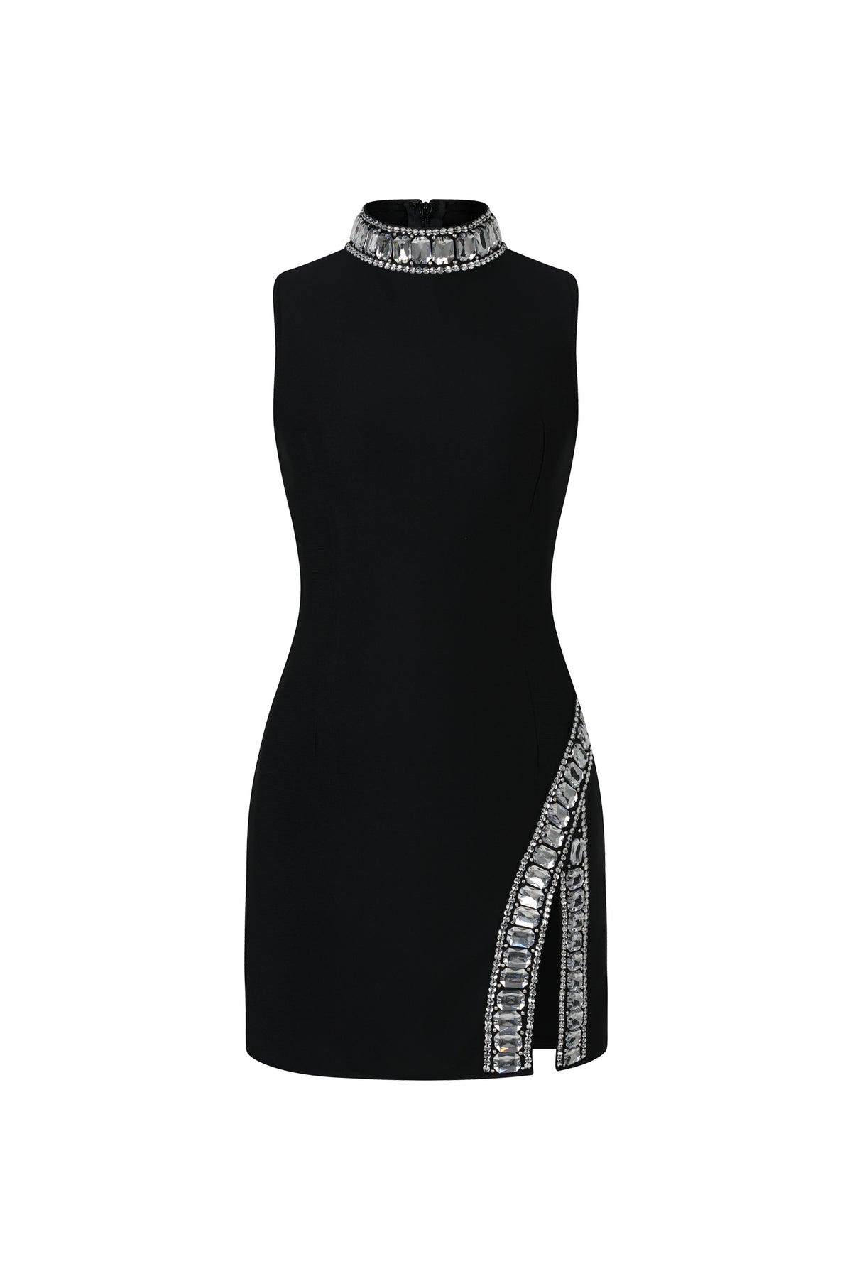 Kianala Bandage  Sleeveless High Neck Diamond Slit Mini Dress
