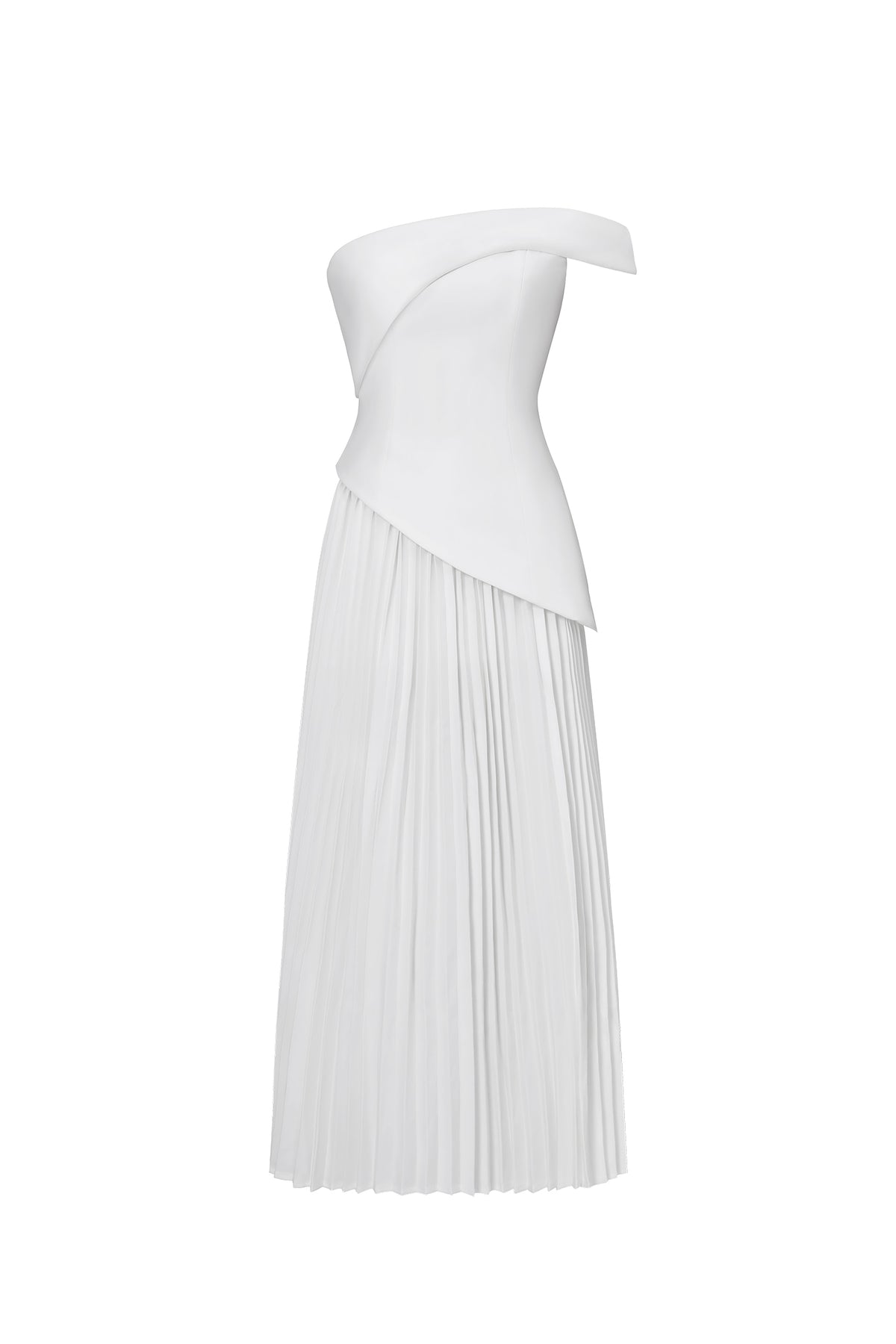 Vickee Off Shoulder Asymmetric Pleated Maxi Dress