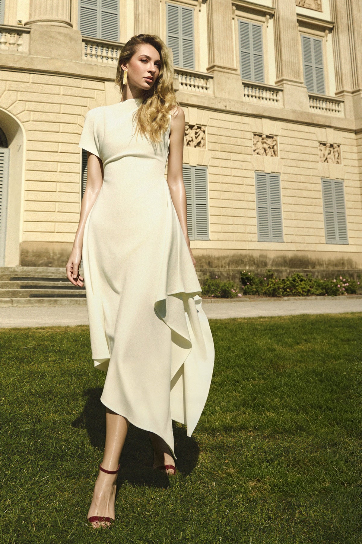 Weren High Neck Asymmetric Maxi Dress